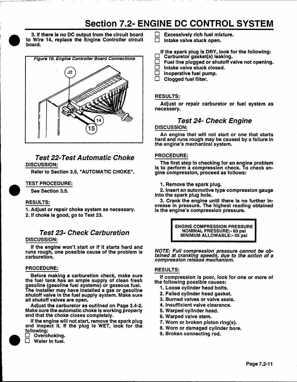 Test 22-test automatic choke, Test 23- check carburetion, Test 24- check engine | Generac Power Systems NP-40G User Manual | Page 113 / 126