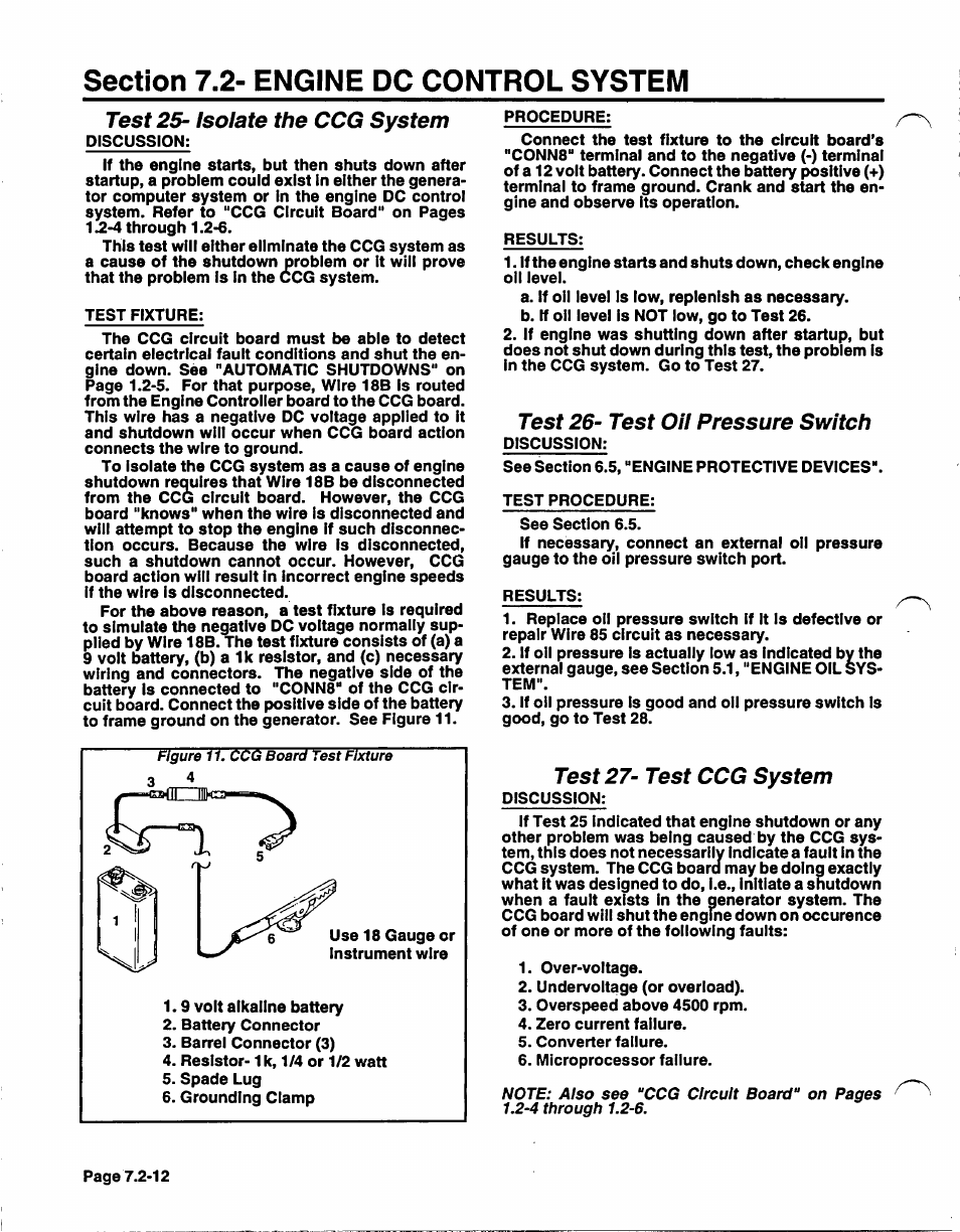 Test 25- isolate the ccg system, Test 26- test oil pressure switch, Test 27- test ccg system | Generac Power Systems NP-40G User Manual | Page 114 / 126