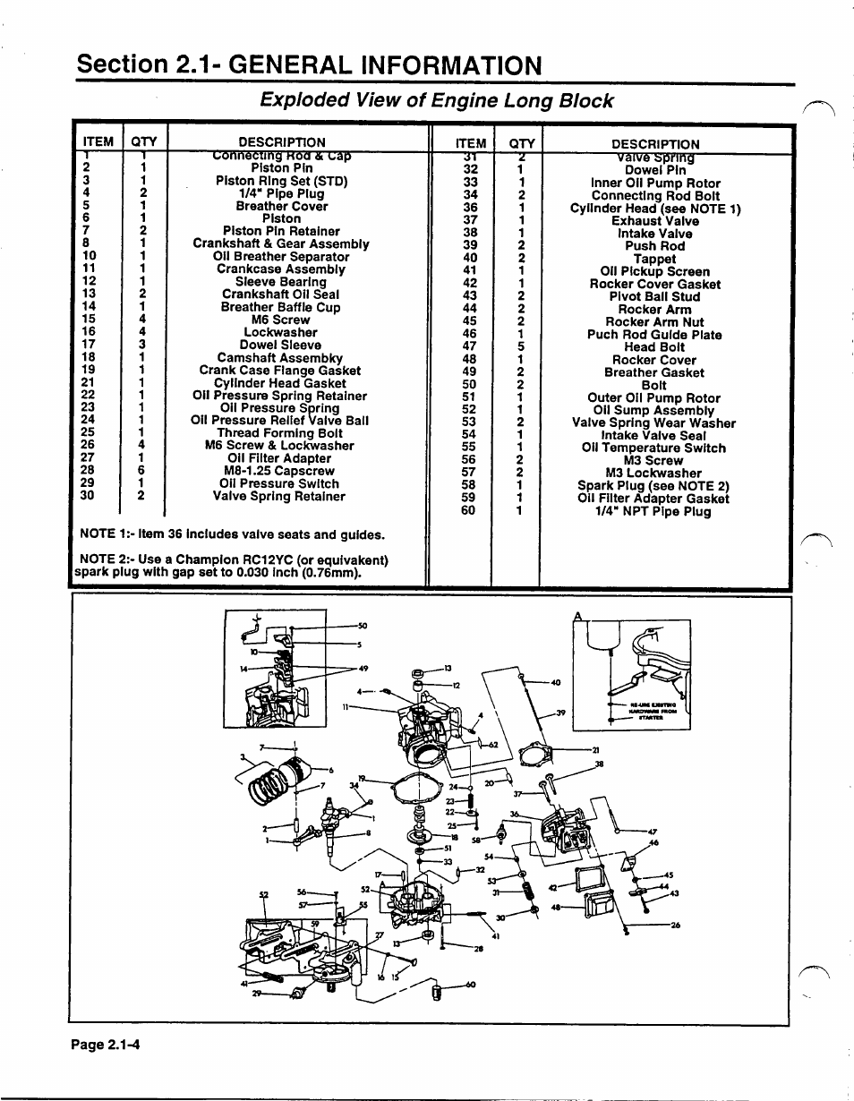 Exploded view of engine long block | Generac Power Systems NP-40G User Manual | Page 37 / 126