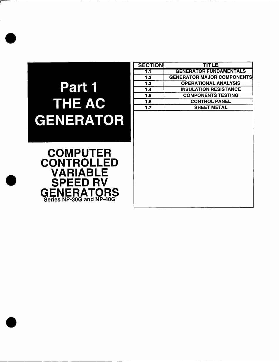 Part 1 the ac generator, Computer controlled variable speed rv generators | Generac Power Systems NP-40G User Manual | Page 4 / 126