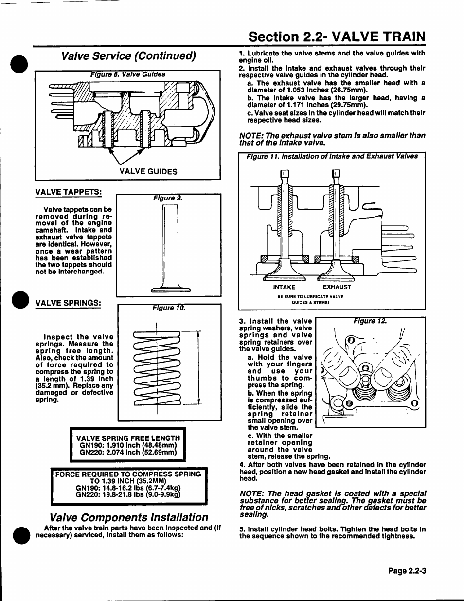 Valve service (continued), Valve components installation | Generac Power Systems NP-40G User Manual | Page 40 / 126