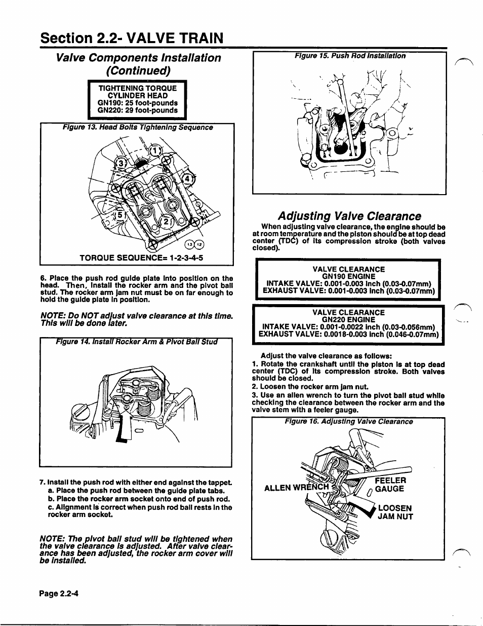 Valve components installation (continued), Adjusting valve clearance | Generac Power Systems NP-40G User Manual | Page 41 / 126
