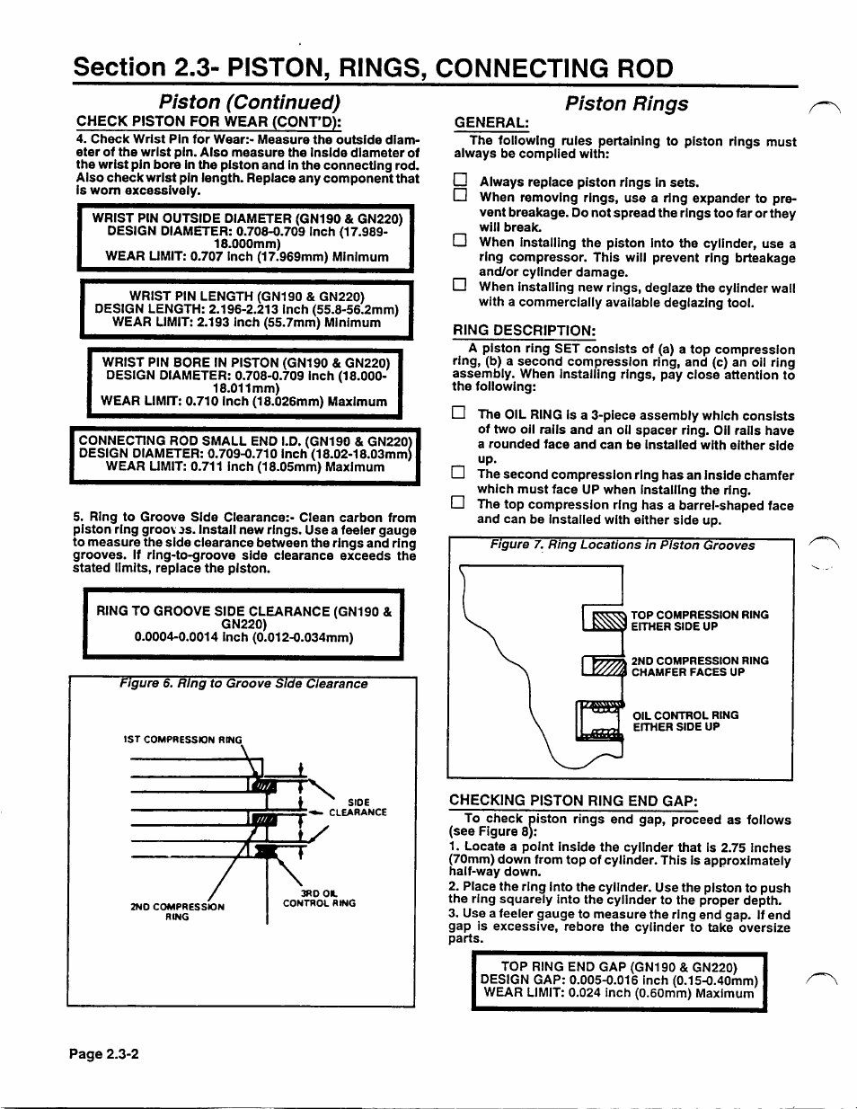 Piston rings, Section 2,3- piston, rings, connecting rod, Piston (continued) | Generac Power Systems NP-40G User Manual | Page 45 / 126