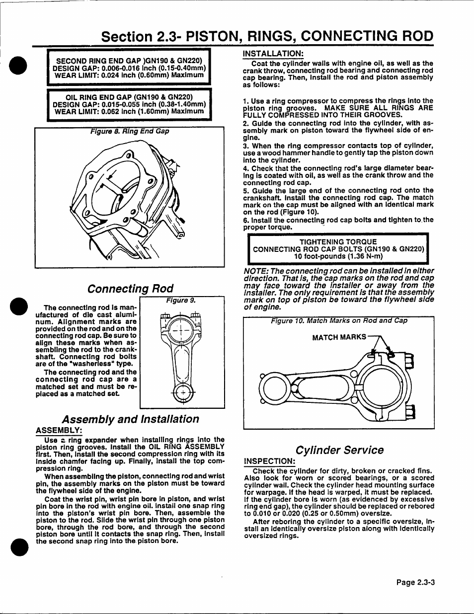 Connecting rod, Assembly and installation, Cylinder service | Generac Power Systems NP-40G User Manual | Page 46 / 126