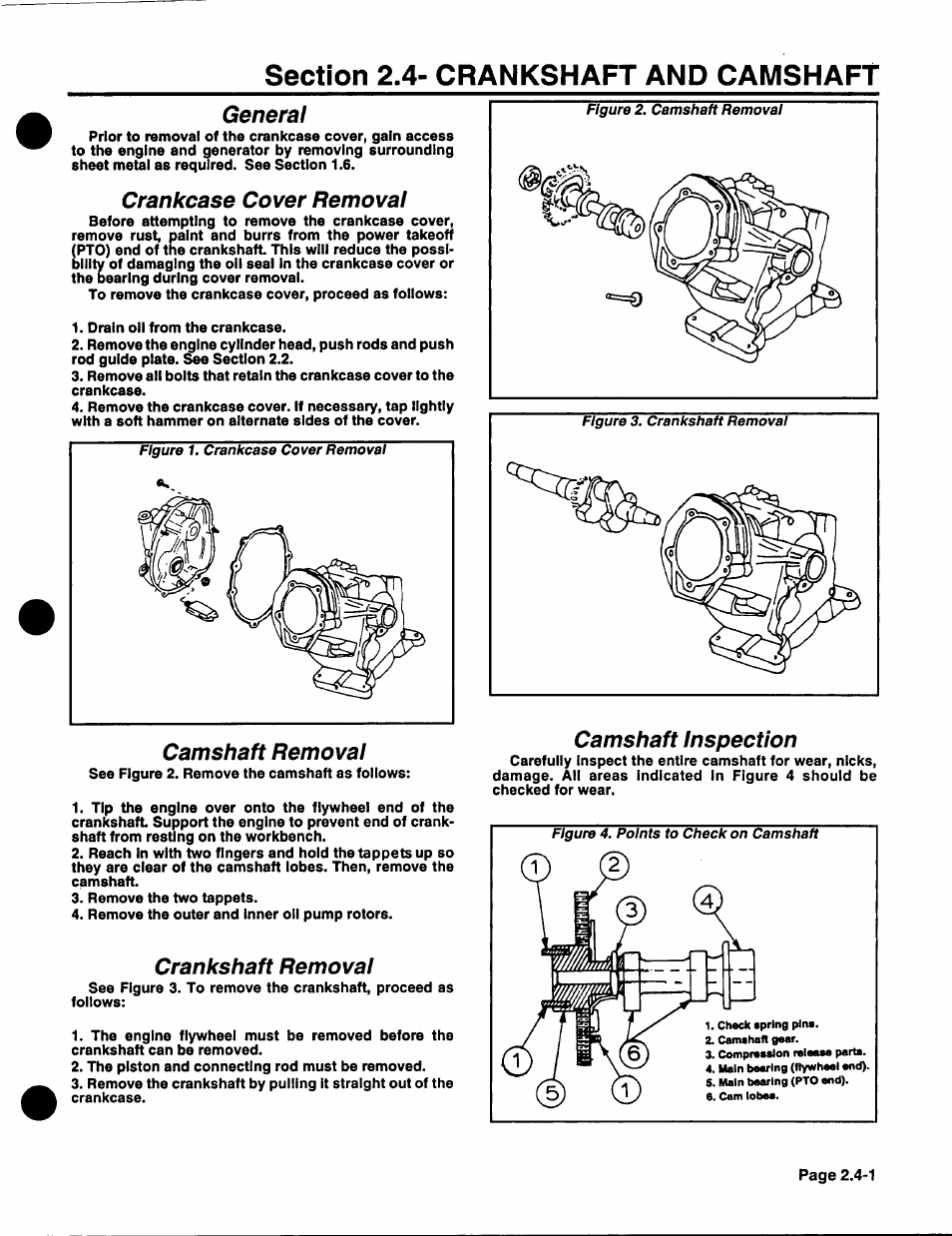 General, Crankcase cover removal, Camshaft removal | Crankshaft removal, Camshaft inspection | Generac Power Systems NP-40G User Manual | Page 48 / 126
