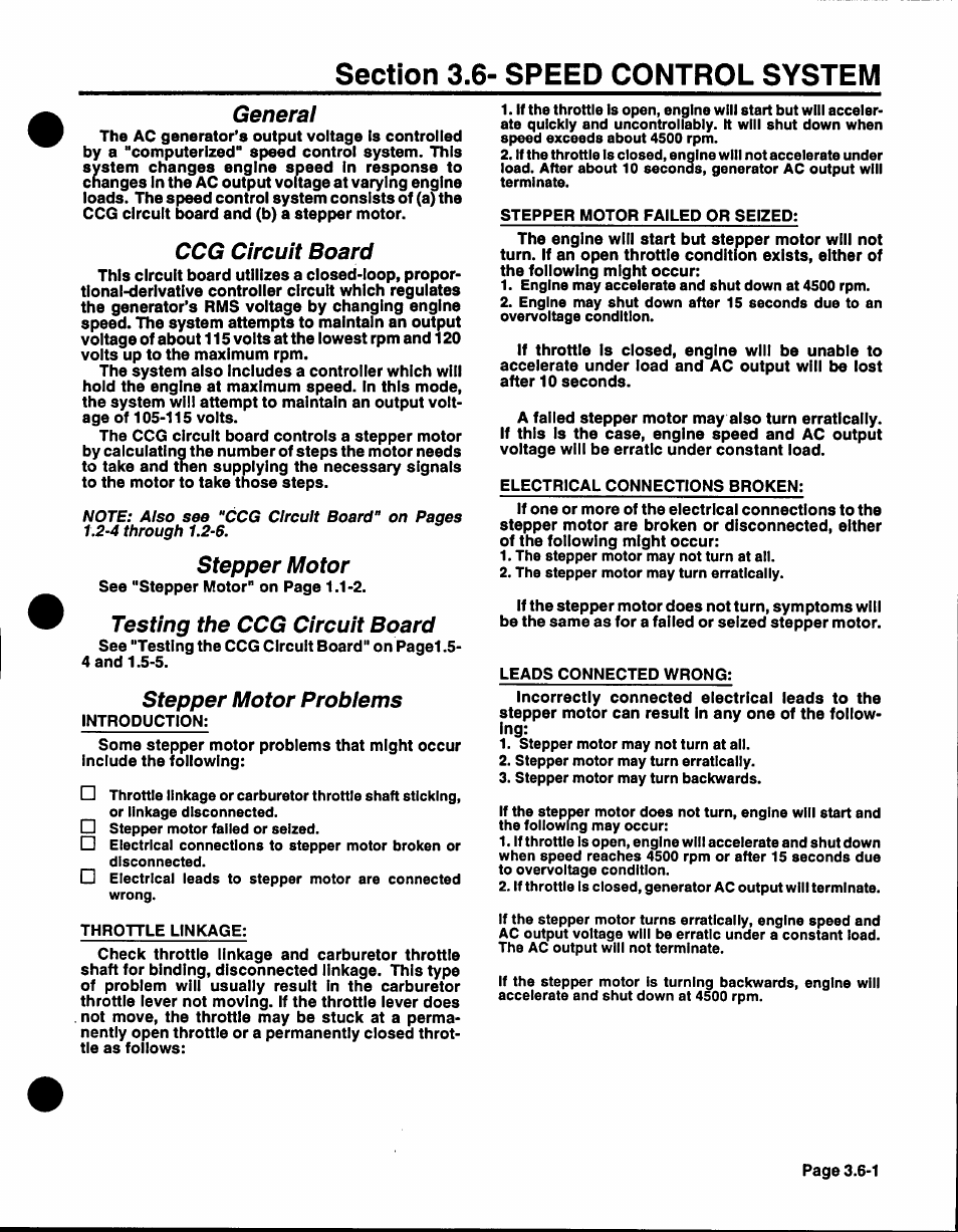 General, Ccg circuit board, Stepper motor | Testing the ccg circuit board, Stepper motor probiems | Generac Power Systems NP-40G User Manual | Page 65 / 126