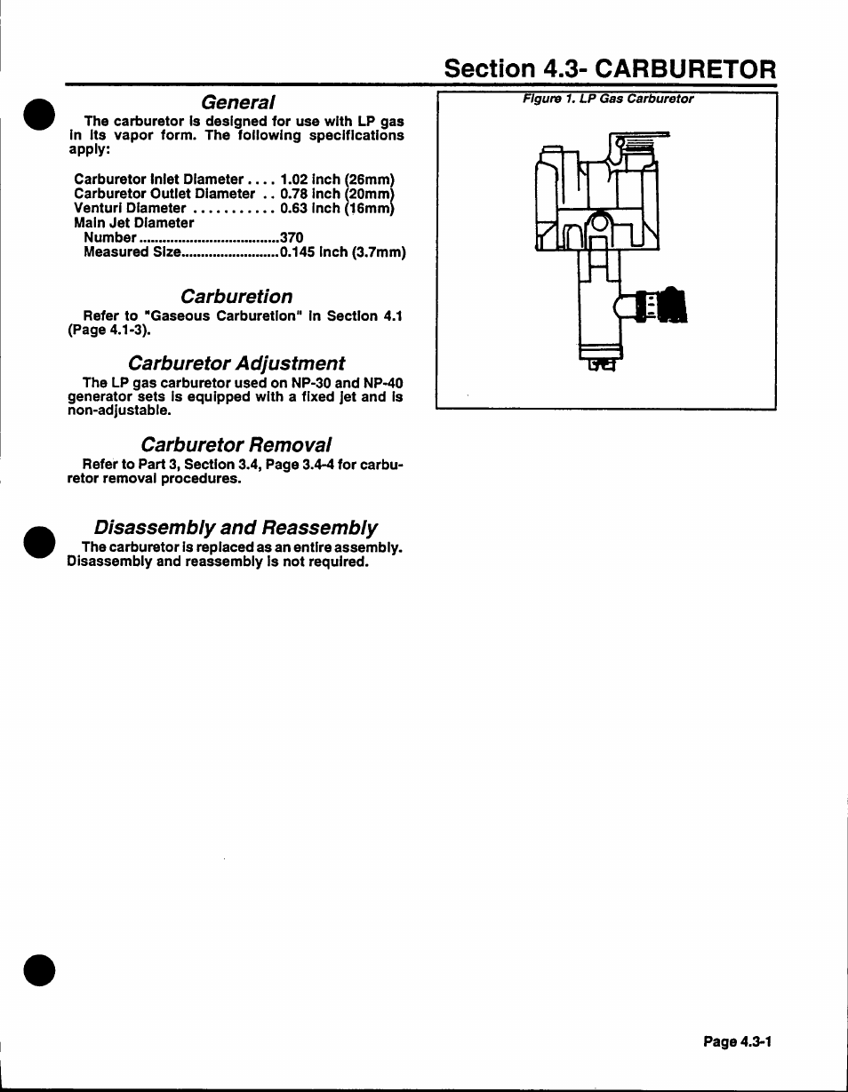 General, Carburetion, Carburetor adjustment | Carburetor removal, Disassembly and reassembly | Generac Power Systems NP-40G User Manual | Page 74 / 126