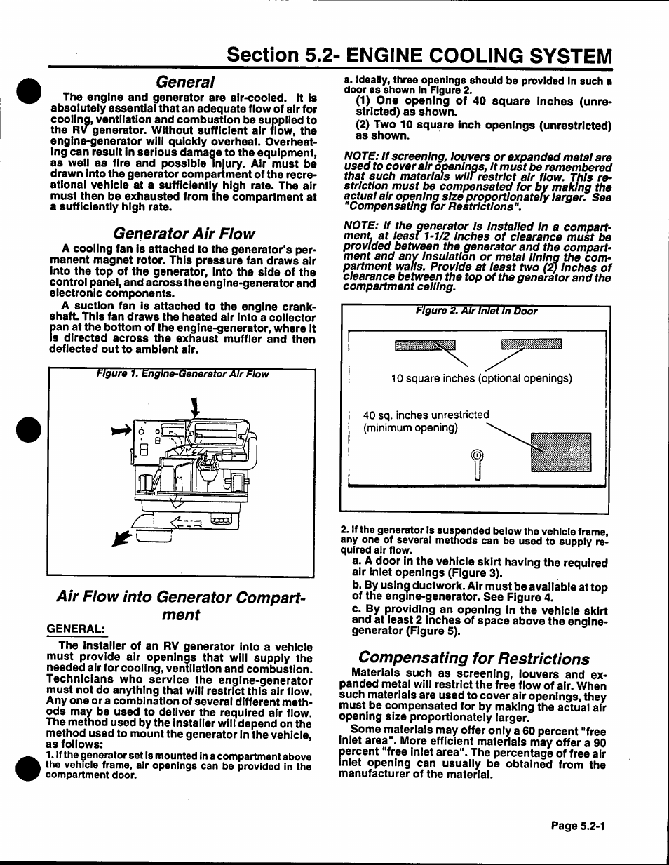 General, Generator air flow, Air flow into generator compartment | Compensating for restrictions, Air flow into generator compart­ ment | Generac Power Systems NP-40G User Manual | Page 81 / 126