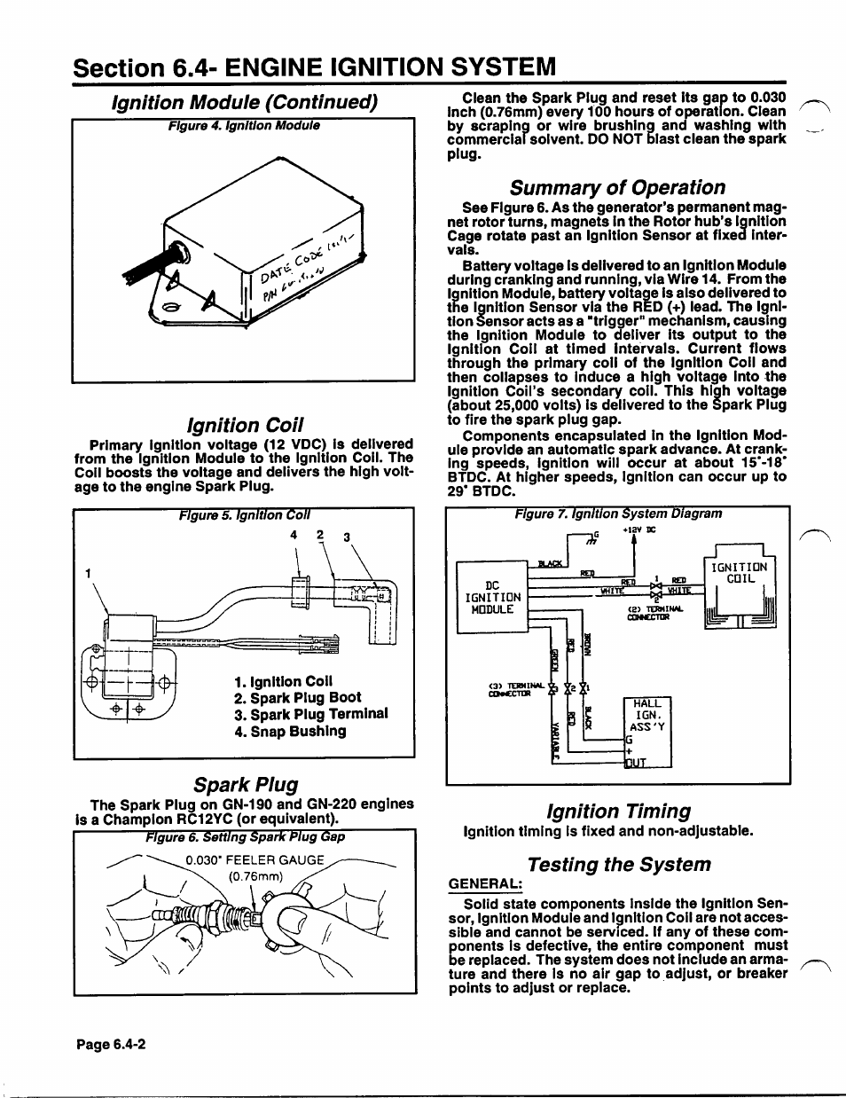 Ignition module (continued), Ignition coii, Summary of operation | Ignition timing, Testing the system, Ignition module (continued) ignition coii, Spark piug | Generac Power Systems NP-40G User Manual | Page 93 / 126