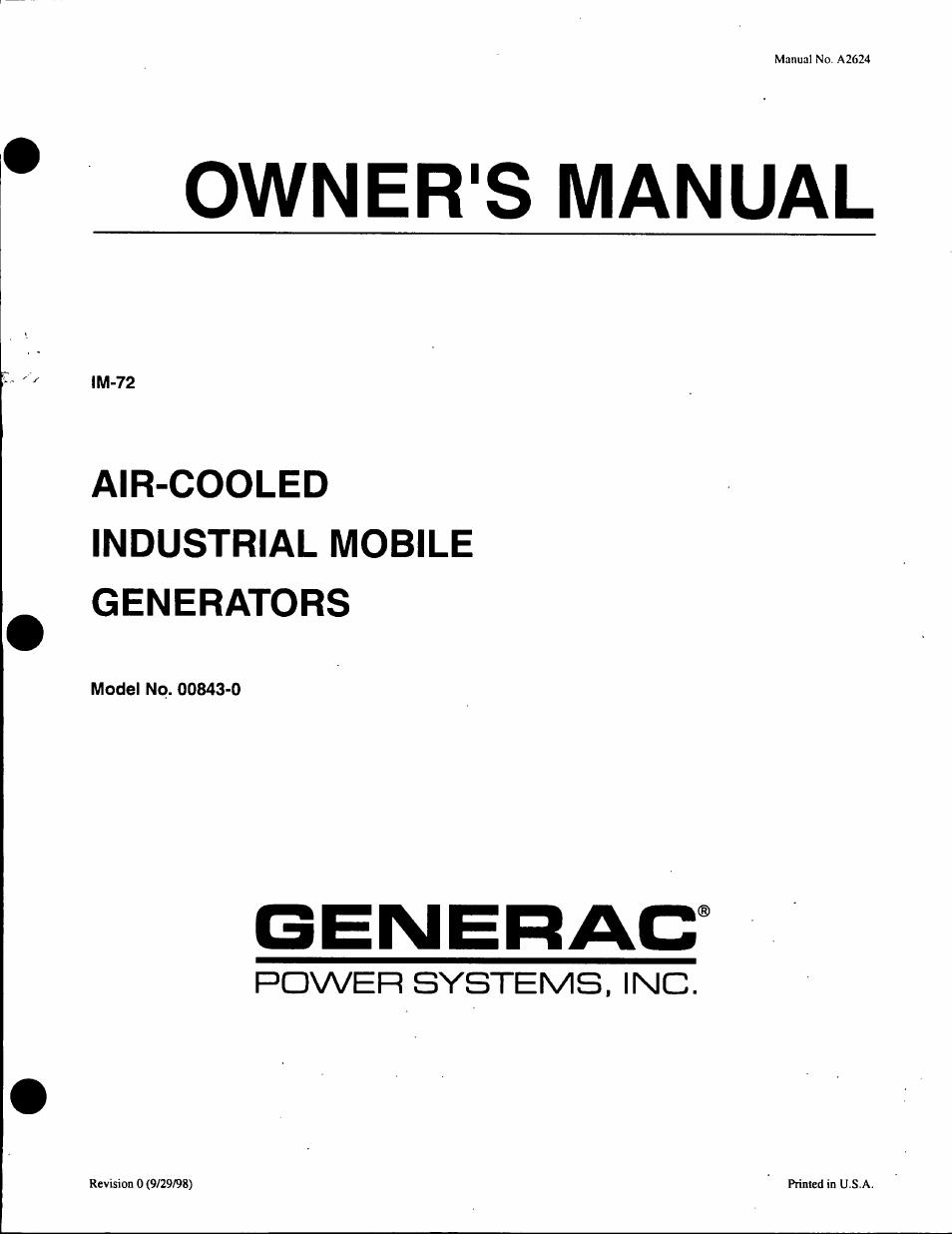 Generac Power Systems A-2624 User Manual | 28 pages