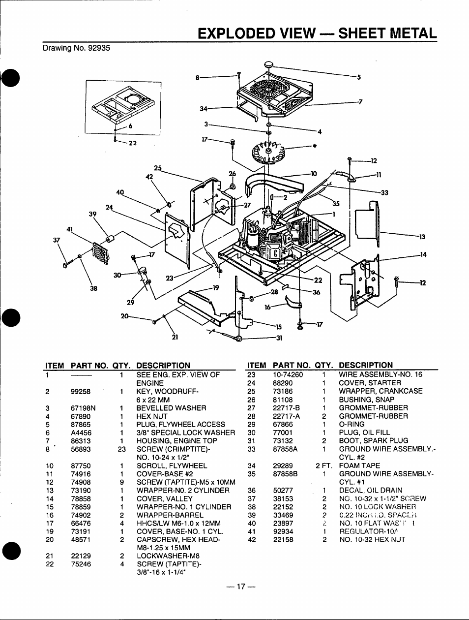 Exploded view — sheet metal | Generac Power Systems A-2624 User Manual | Page 17 / 28