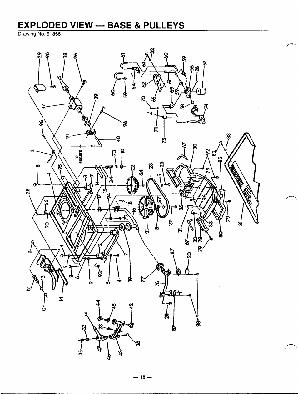 Exploded view — base & pulleys | Generac Power Systems A-2624 User Manual | Page 18 / 28