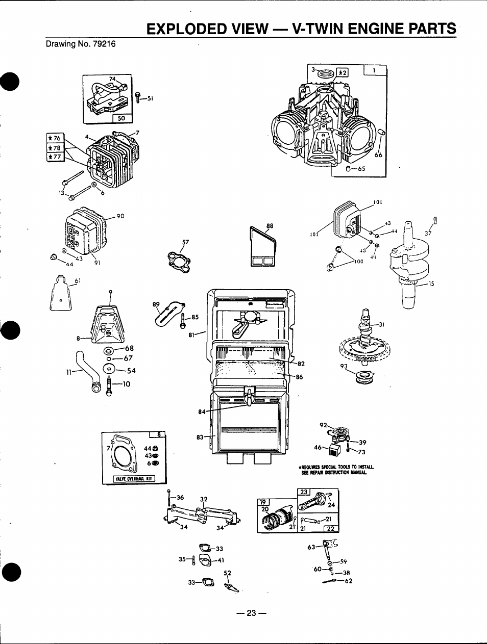 Exploded view — v-twin engine parts, T-38 | Generac Power Systems A-2624 User Manual | Page 23 / 28