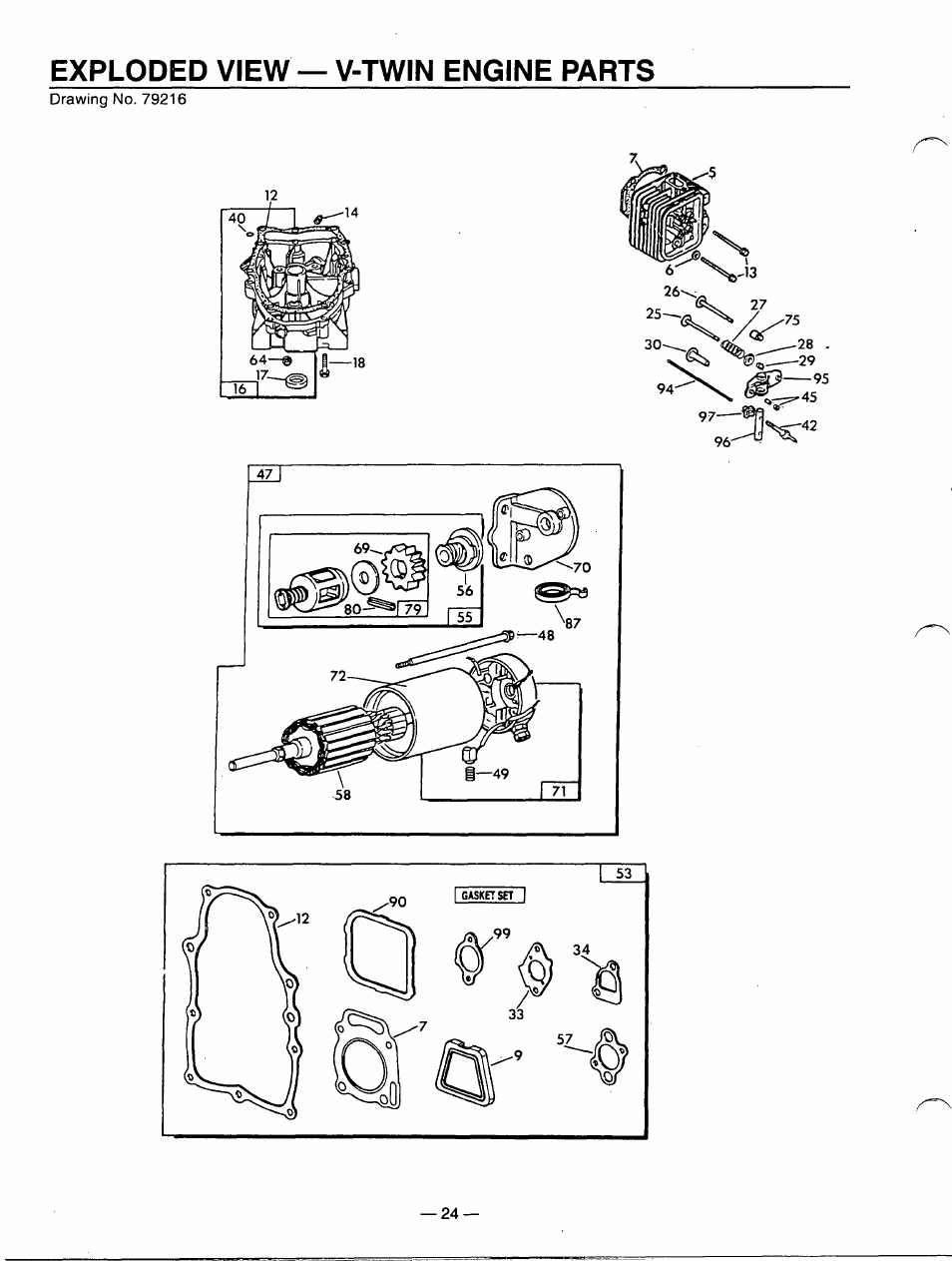 Exploded view — v-twin engine parts | Generac Power Systems A-2624 User Manual | Page 24 / 28