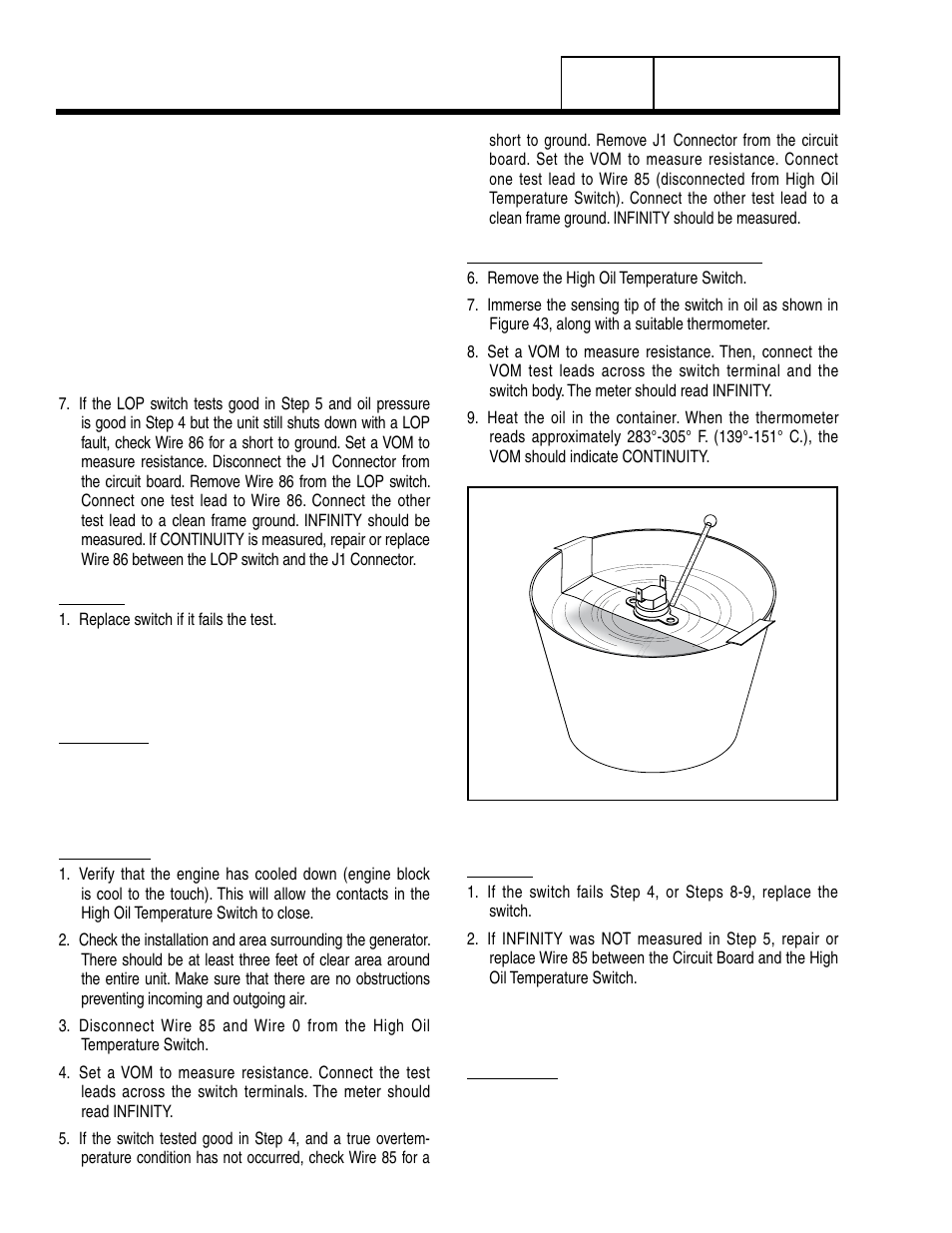 Test 76 – check high oiltemperature switch, Test 77 – check and adjust valves | Generac Power Systems 8 kW LP User Manual | Page 144 / 192