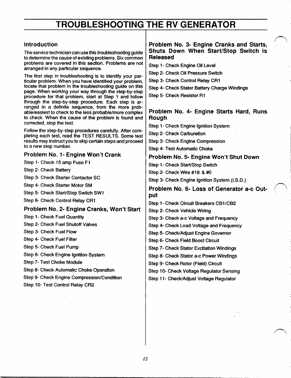 Troubleshooting the rv generator | Generac Power Systems IM Series User Manual | Page 14 / 36