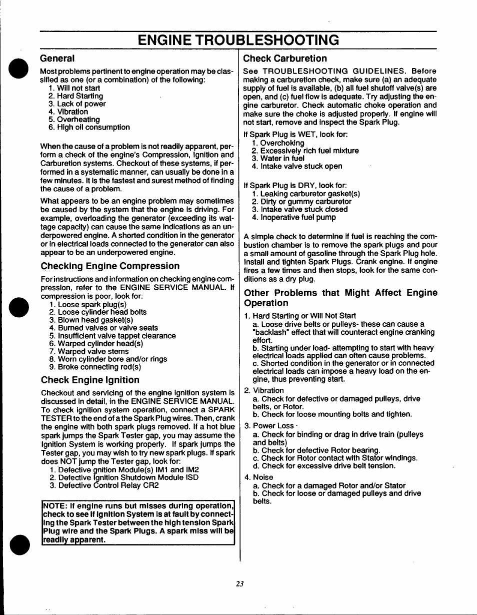 Engine troubleshooting | Generac Power Systems IM Series User Manual | Page 25 / 36