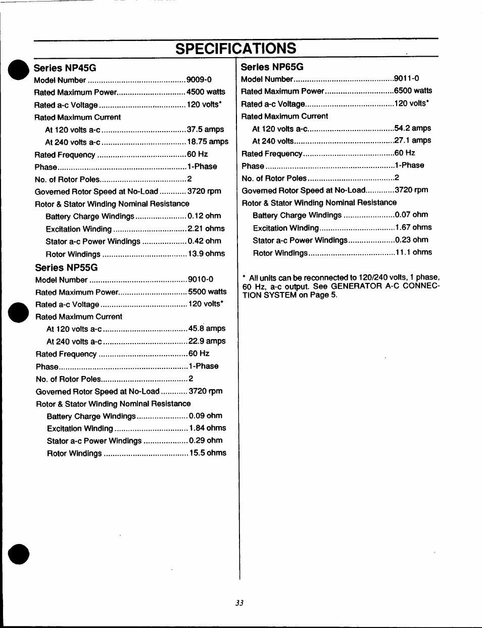 Specifications | Generac Power Systems IM Series User Manual | Page 35 / 36