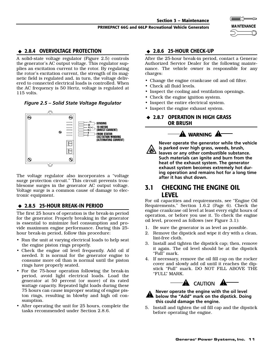 1 checking the engine oil level | Generac Power Systems 009600-5 User Manual | Page 13 / 60