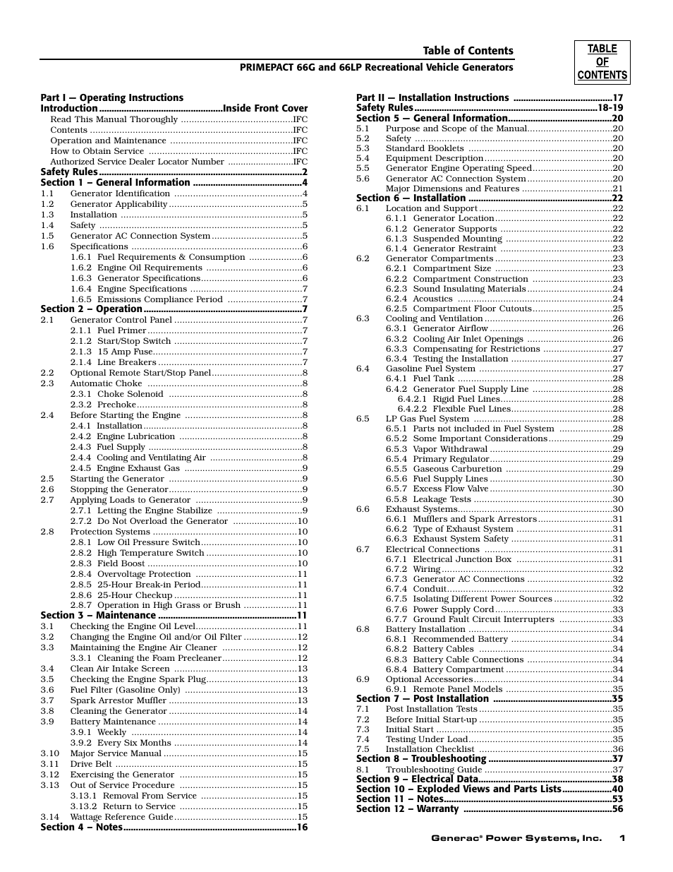 Generac Power Systems 009600-5 User Manual | Page 3 / 60