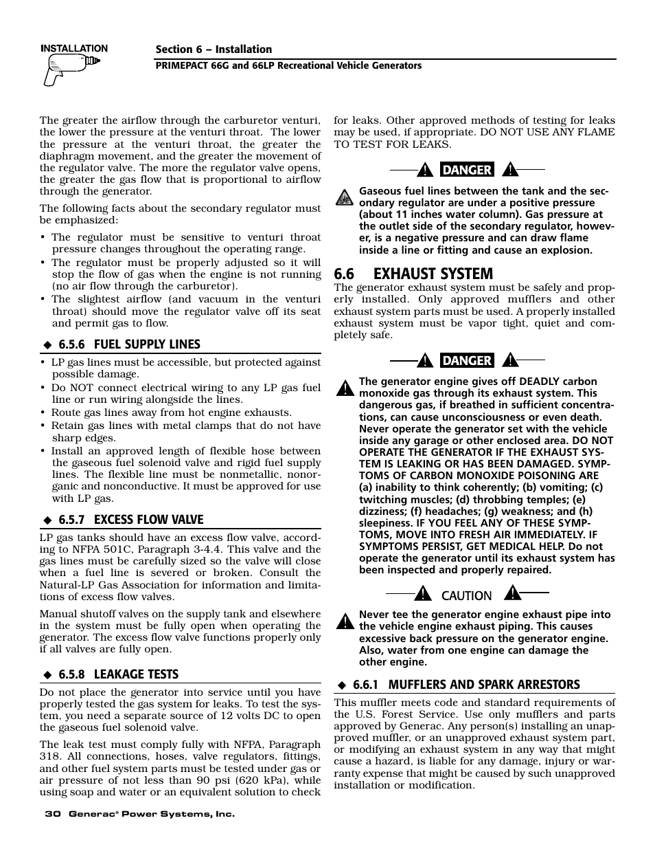 6 exhaust system | Generac Power Systems 009600-5 User Manual | Page 32 / 60
