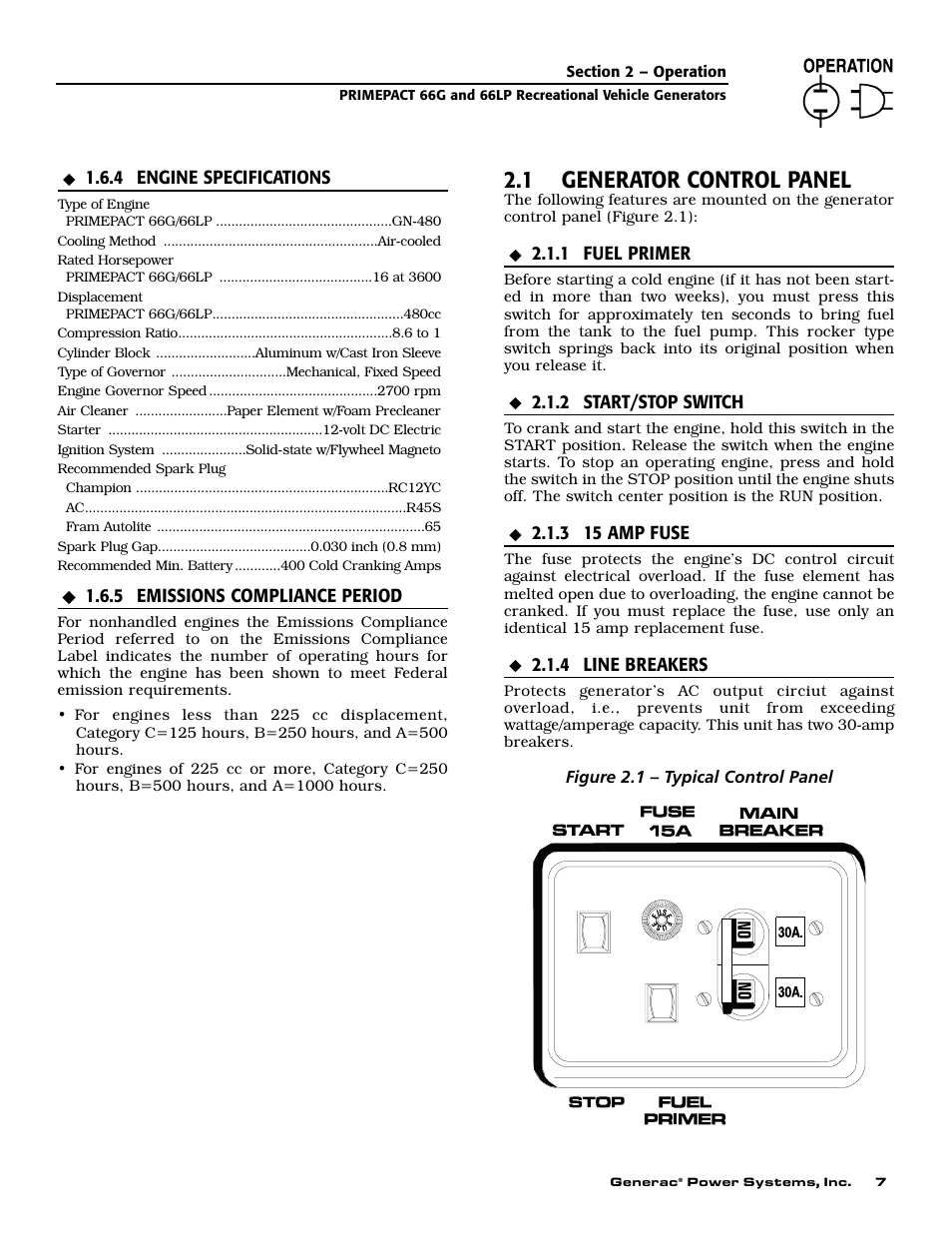 1 generator control panel | Generac Power Systems 009600-5 User Manual | Page 9 / 60