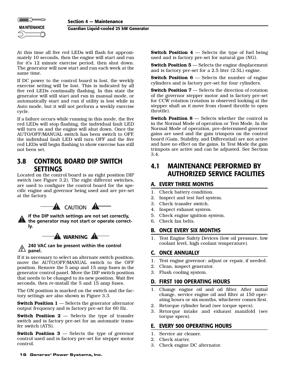 8 control board dip switch settings | Generac Power Systems GUARDIAN ELITE 005040-0 User Manual | Page 18 / 56