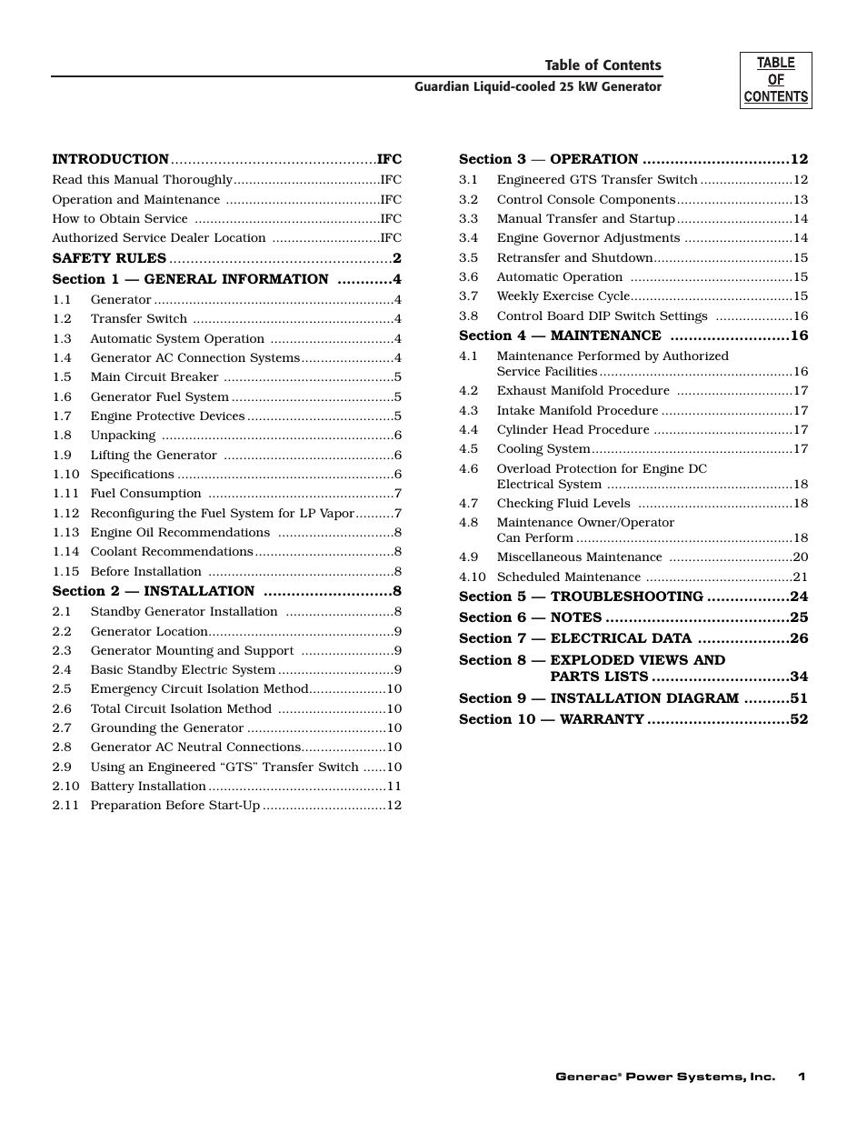 Generac Power Systems GUARDIAN ELITE 005040-0 User Manual | Page 3 / 56