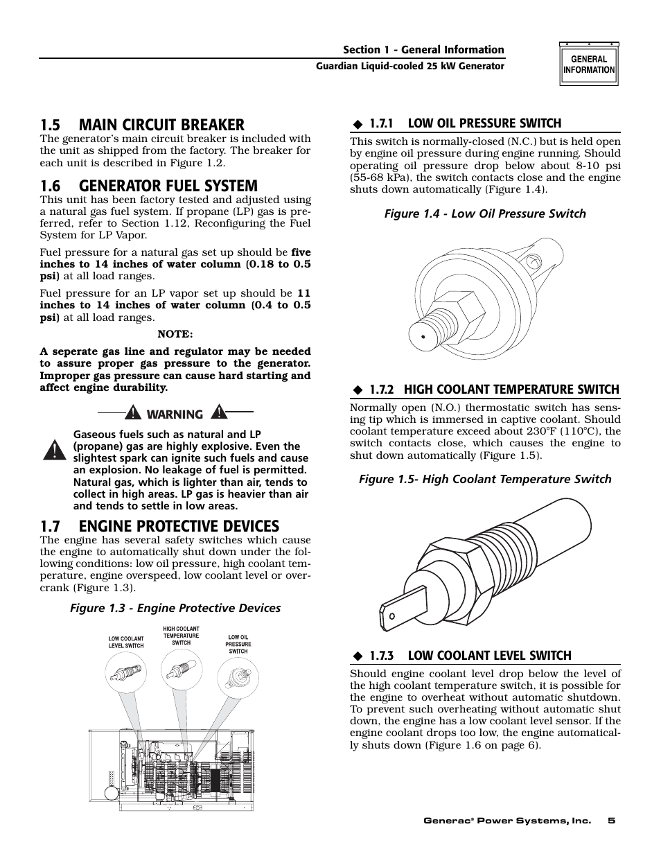 5 main circuit breaker, 6 generator fuel system, 7 engine protective devices | Generac Power Systems GUARDIAN ELITE 005040-0 User Manual | Page 7 / 56