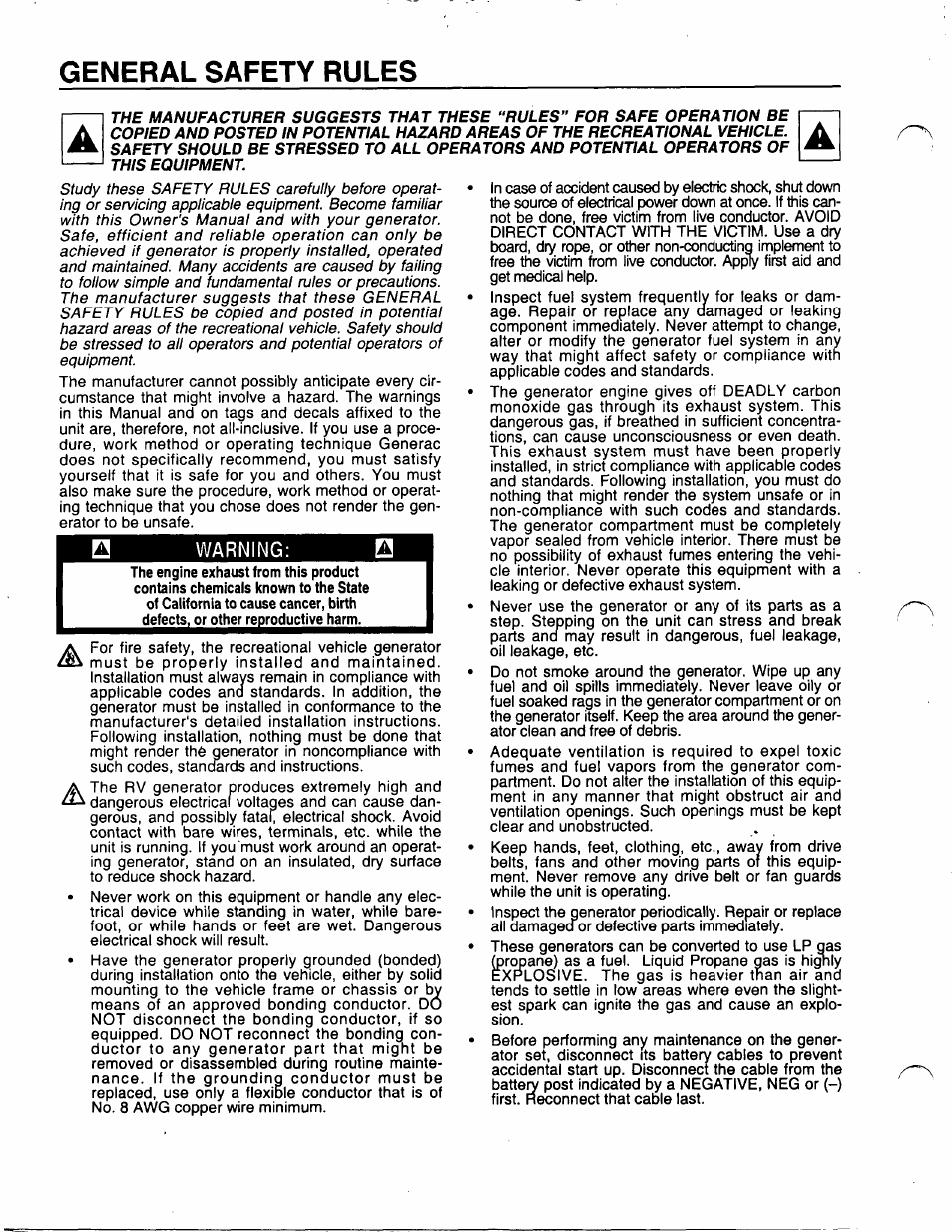 Warning, General safety rules | Generac Power Systems 0940-1 User Manual | Page 2 / 56