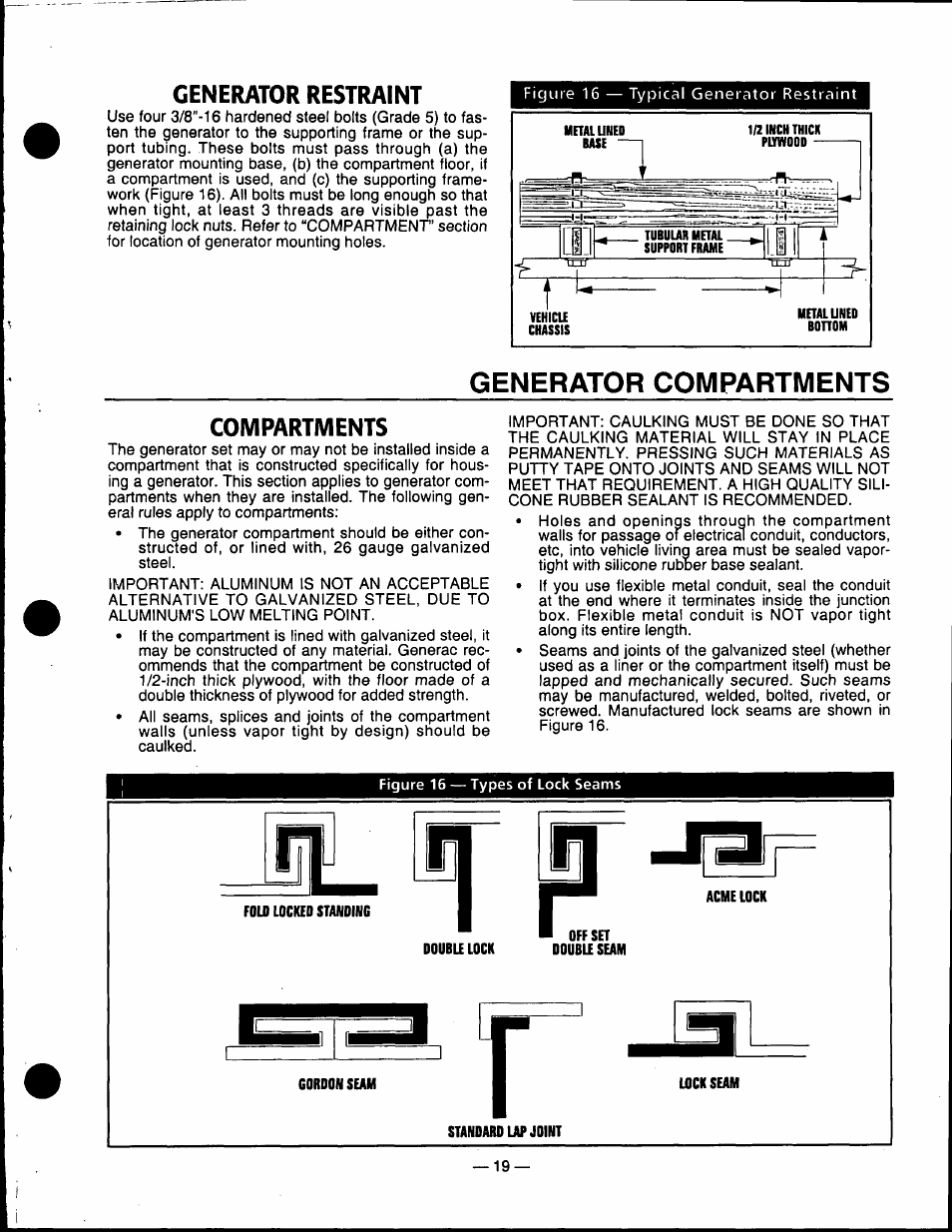 Generator restraint, Generator compartments, Compartments | Compartment seams, Jtlar | Generac Power Systems 0940-1 User Manual | Page 21 / 56