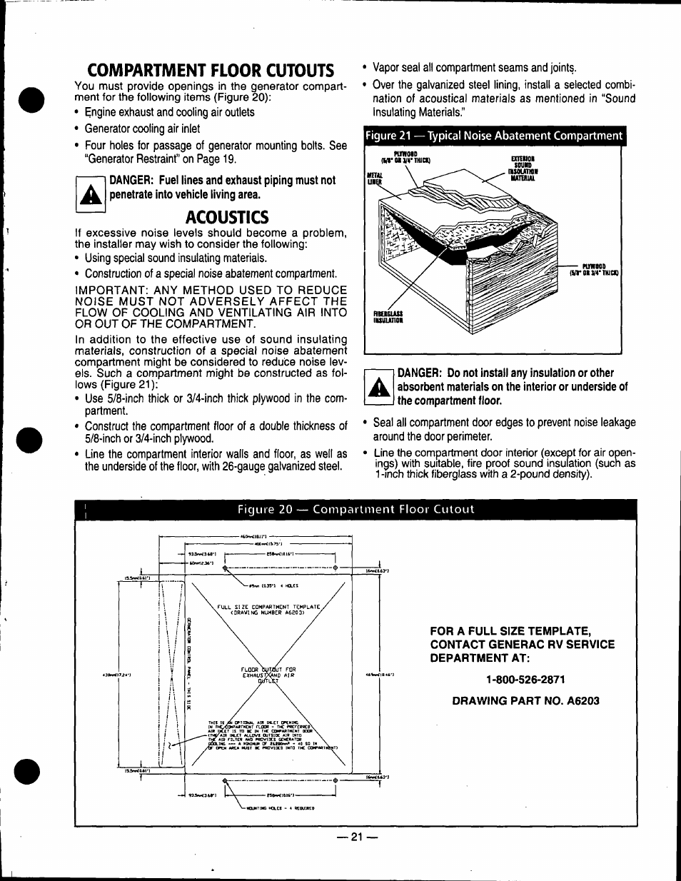 Compartment floor cutouts, Acoustics | Generac Power Systems 0940-1 User Manual | Page 23 / 56