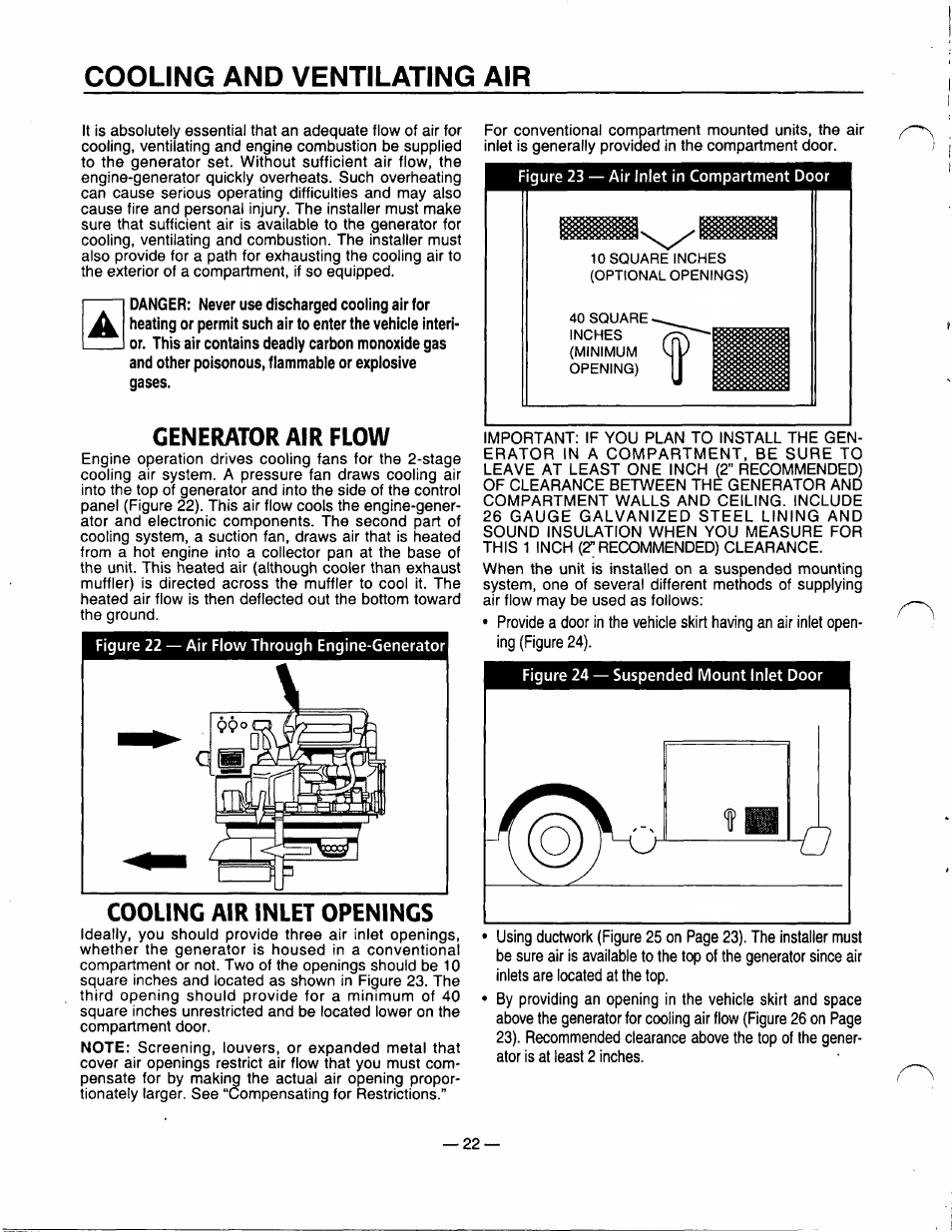 Cooling and ventilating air, Generator air flow, Cooling air inlet openings | Generac Power Systems 0940-1 User Manual | Page 24 / 56