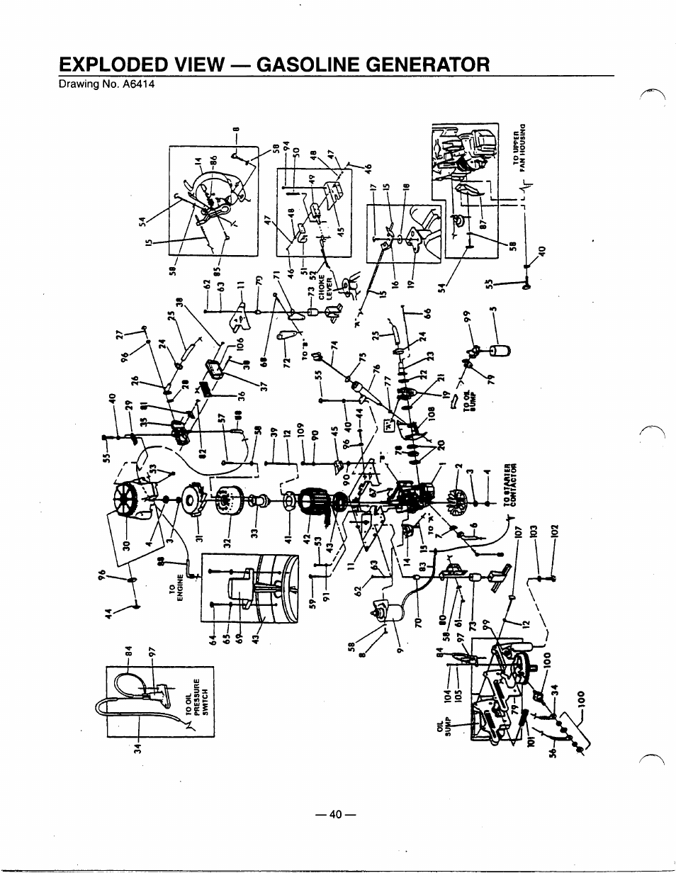 Exploded view — gasoline generator | Generac Power Systems 0940-1 User Manual | Page 42 / 56