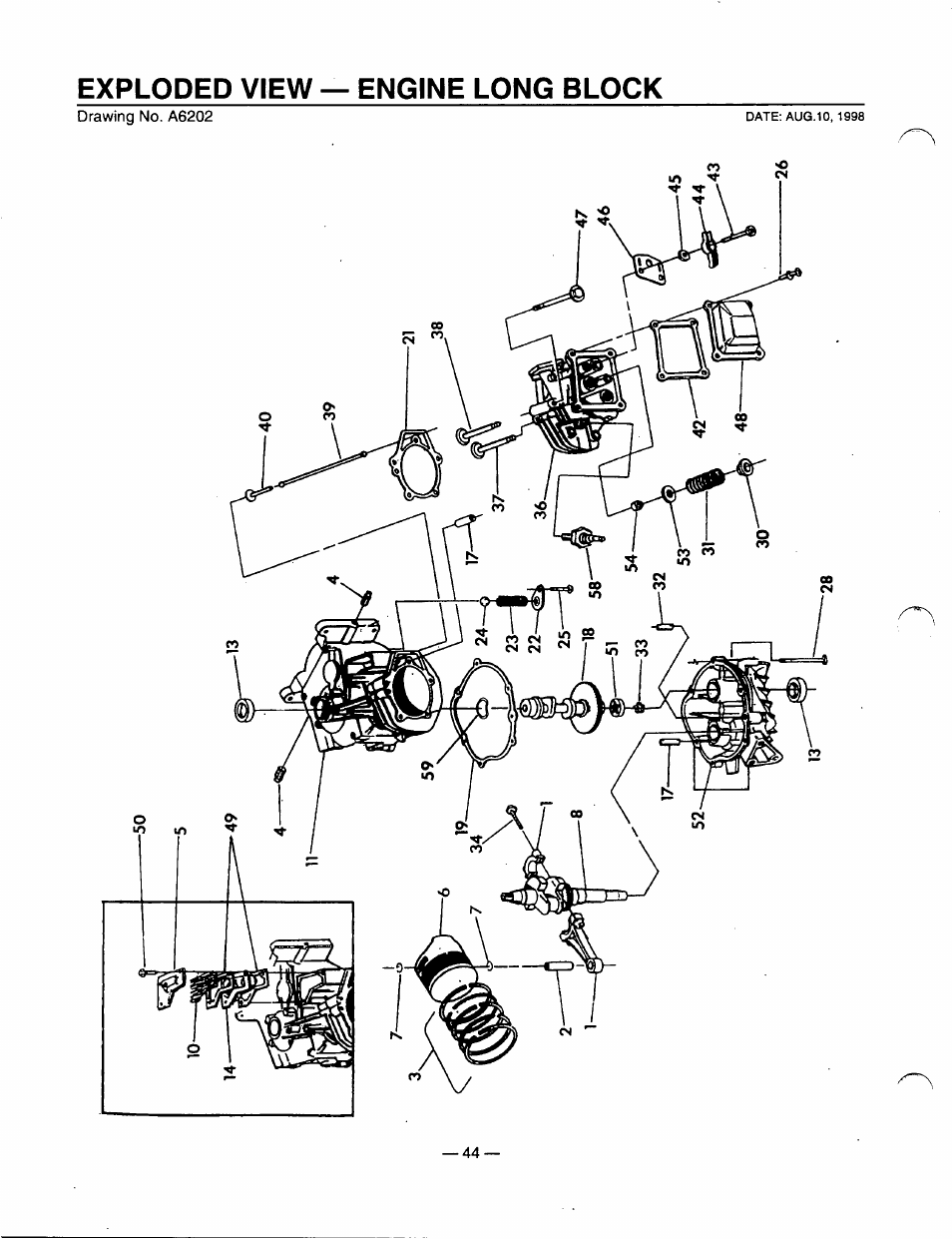 Exploded view — engine long block | Generac Power Systems 0940-1 User Manual | Page 46 / 56
