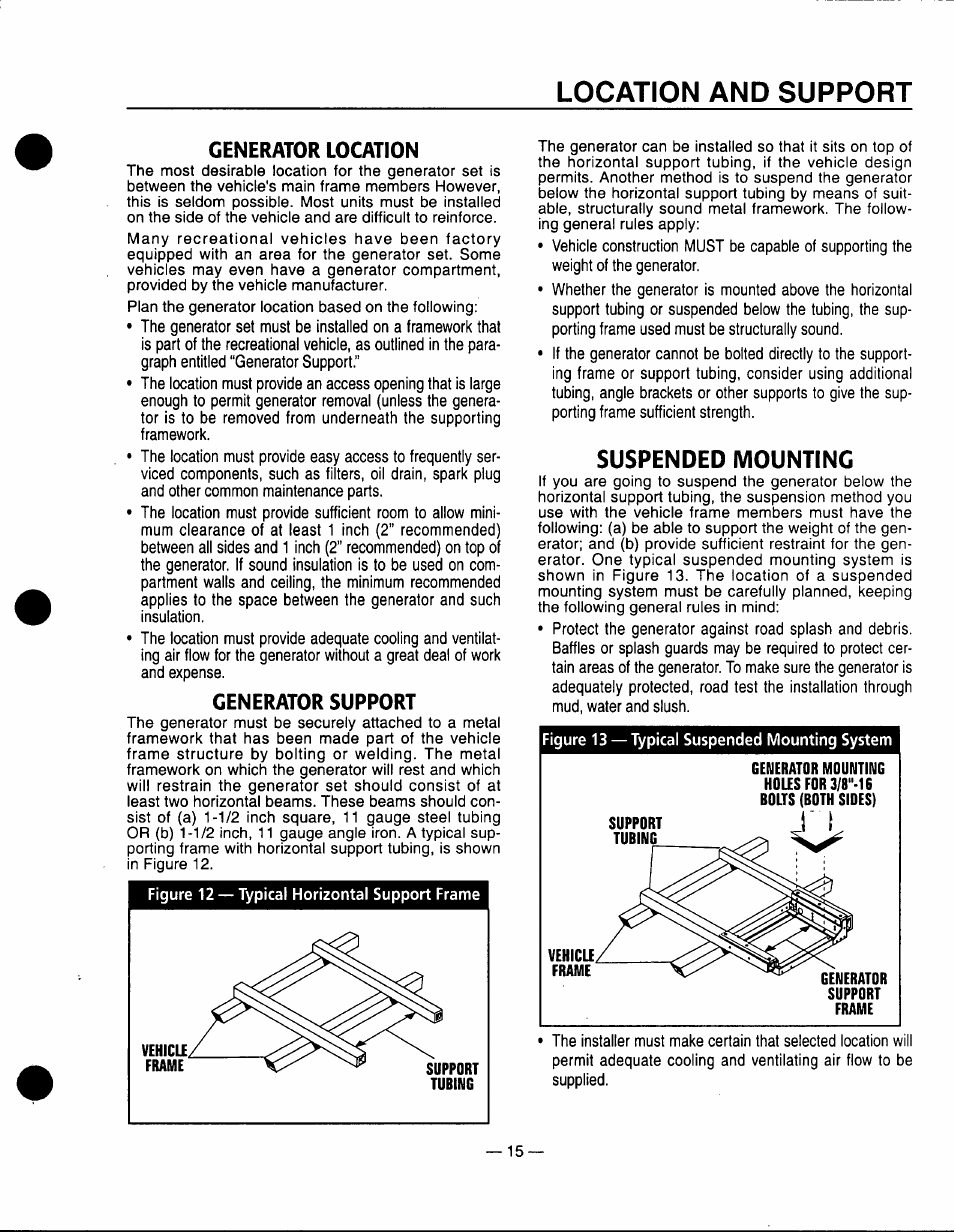Suspended mounting, Location and support | Generac Power Systems 0661-5 User Manual | Page 17 / 48