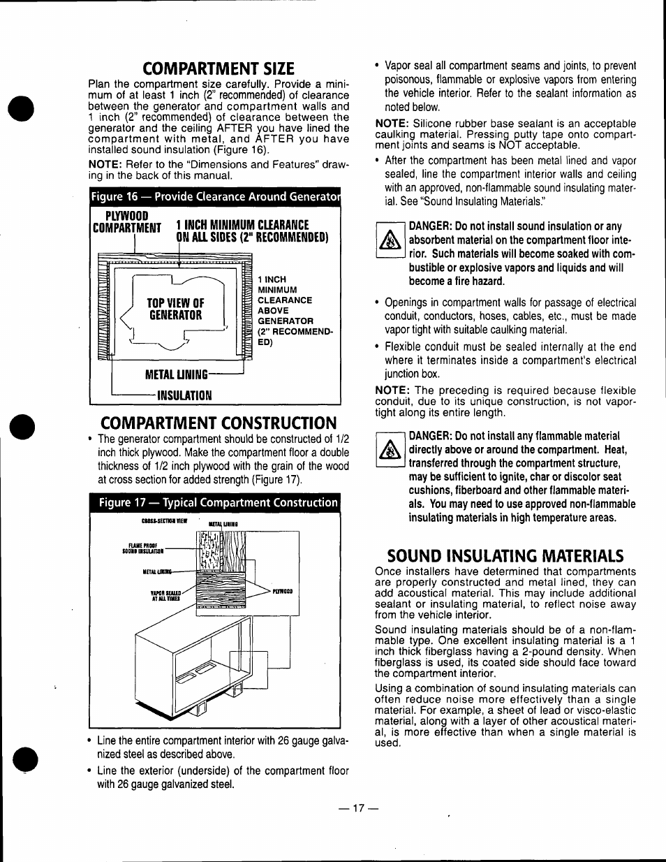 Compartment size, Compartment construction, Sound insulating materials | Generac Power Systems 0661-5 User Manual | Page 19 / 48