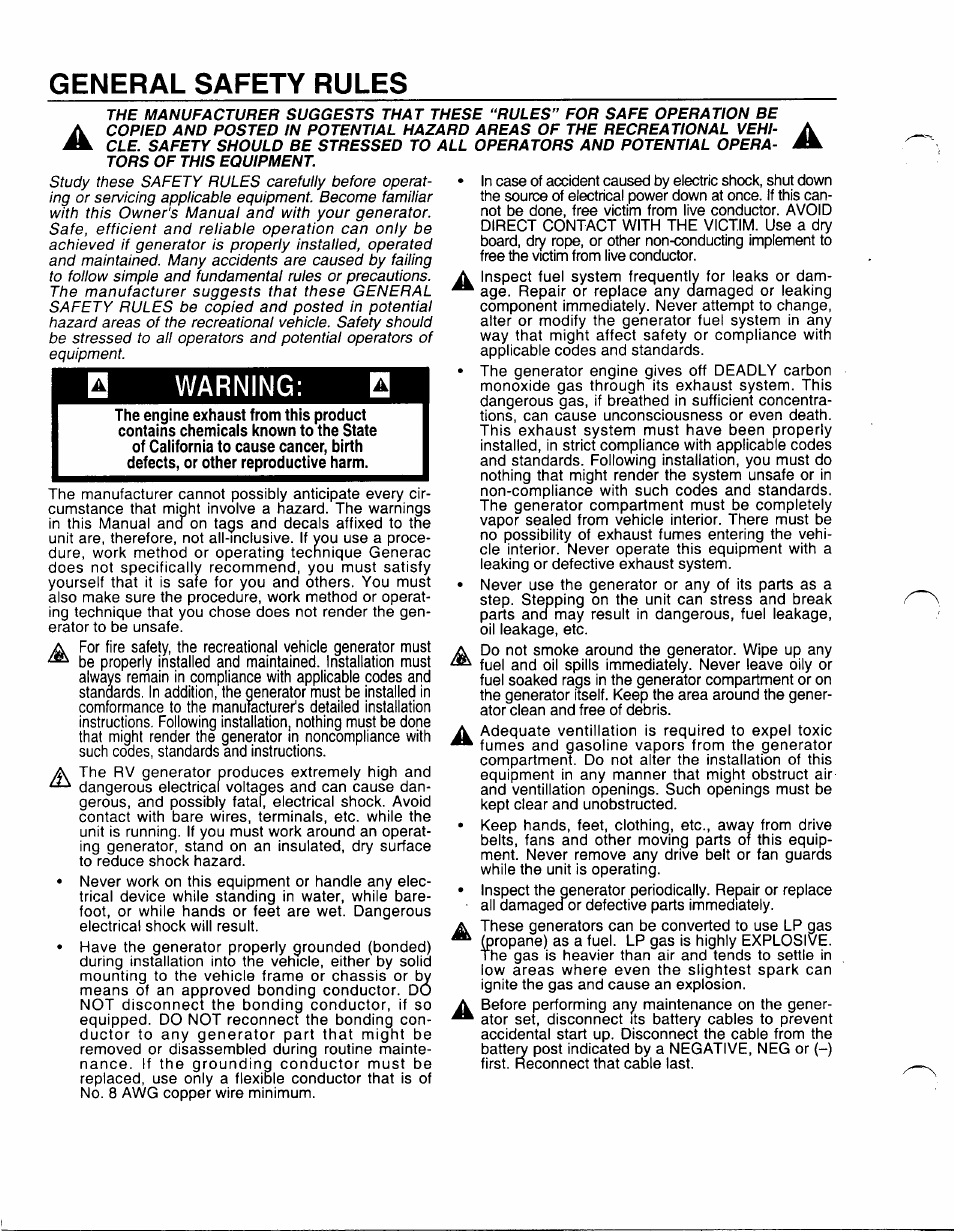 General safety rules, Warning | Generac Power Systems 0661-5 User Manual | Page 2 / 48