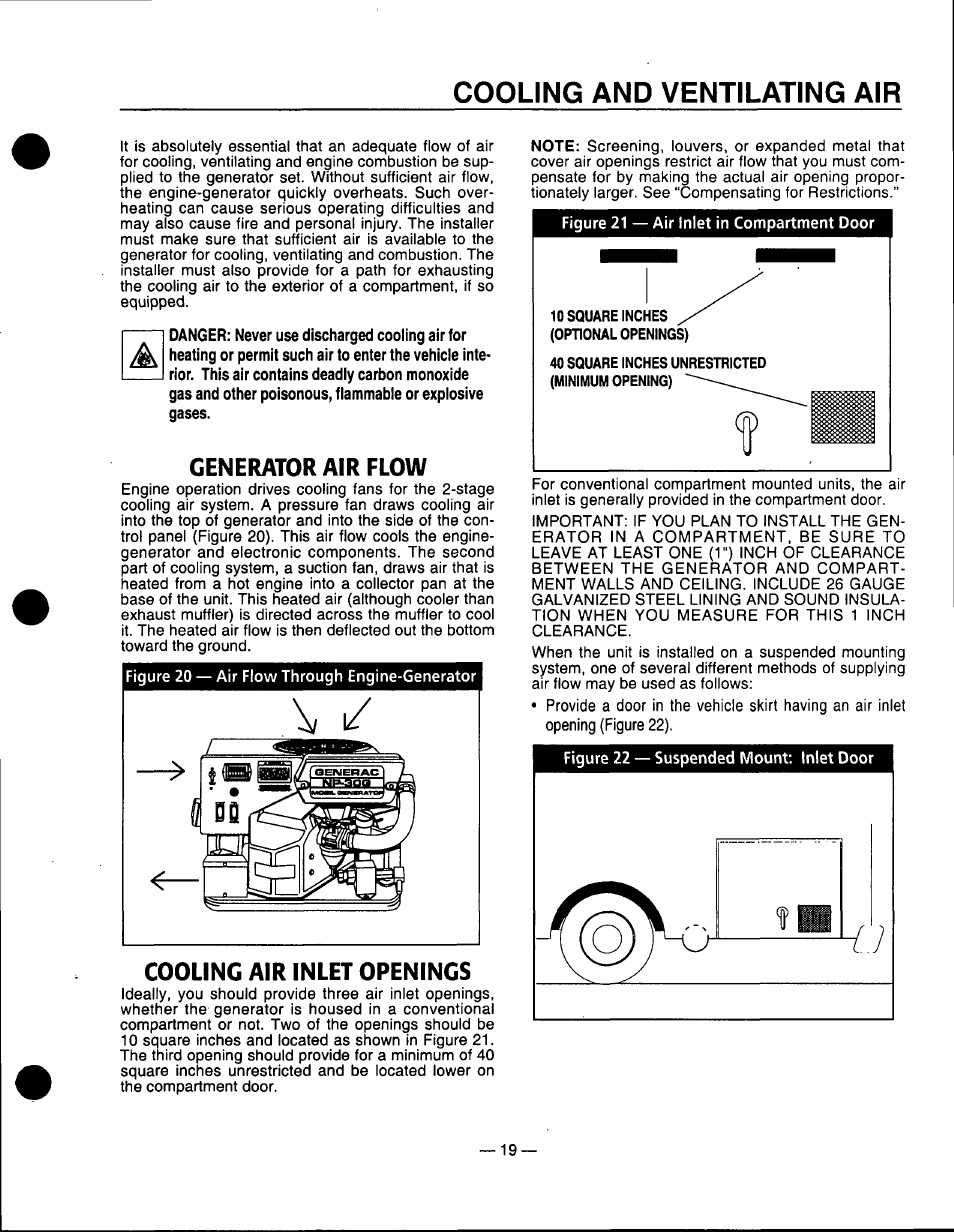 Generator air flow, Cooling air inlet openings, Generator air flow cooling air inlet openings -20 | Cooling and ventilating air | Generac Power Systems 0661-5 User Manual | Page 21 / 48