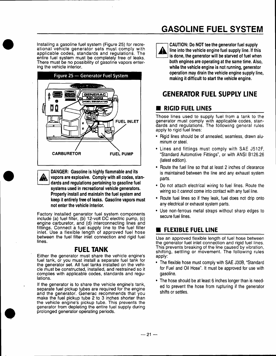 Fuel tank, Gasoline fuel system | Generac Power Systems 0661-5 User Manual | Page 23 / 48