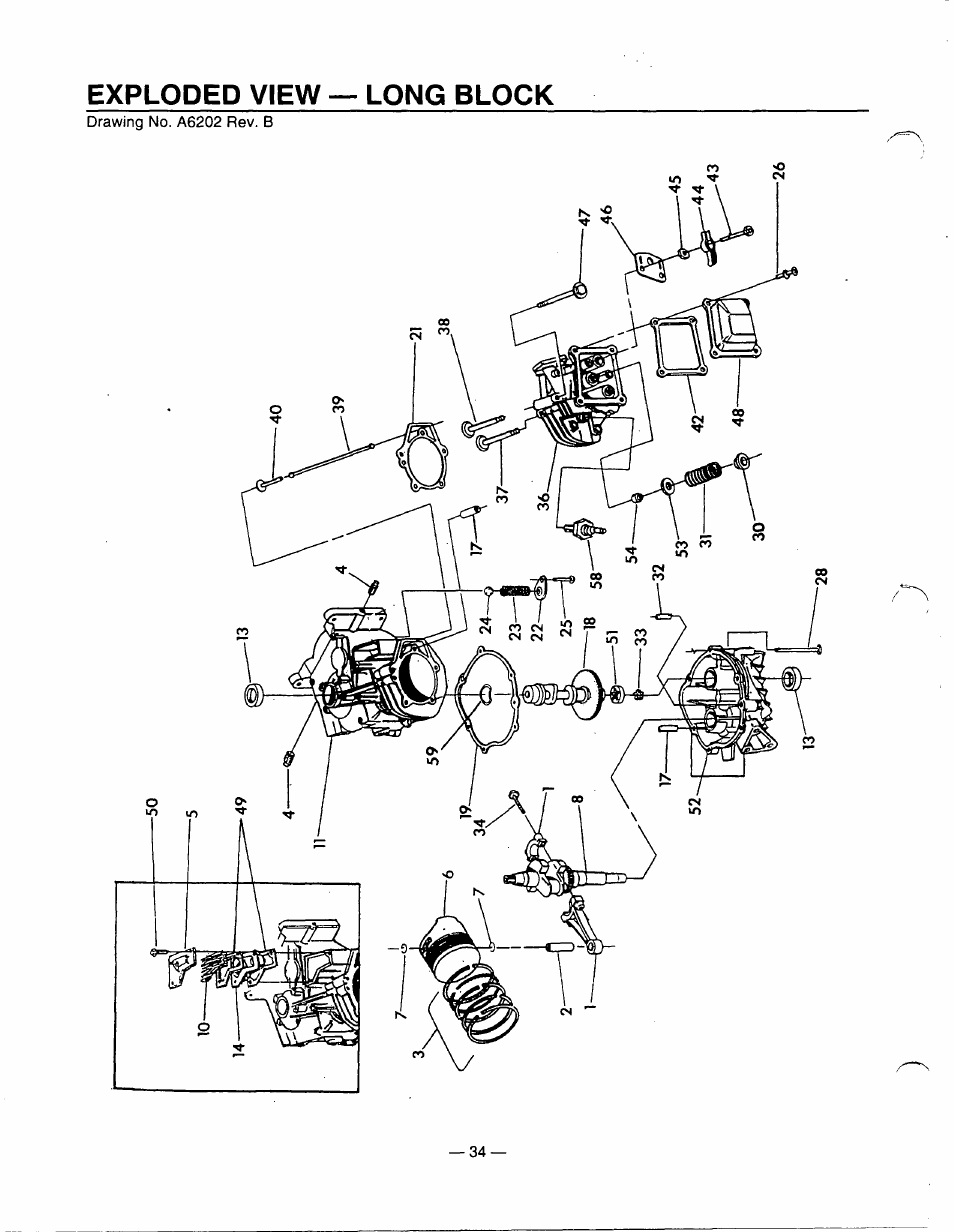 Exploded view — long block | Generac Power Systems 0661-5 User Manual | Page 36 / 48