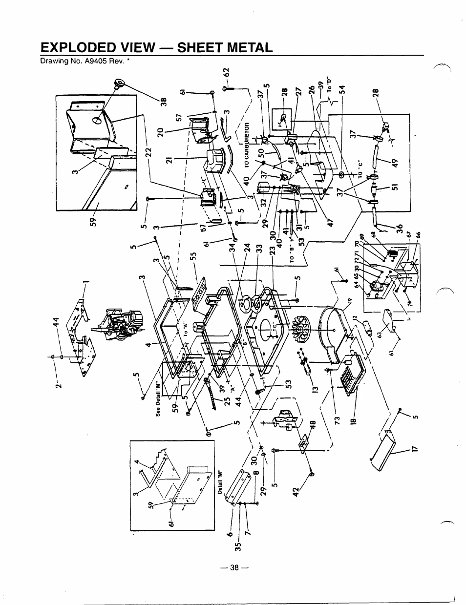 Exploded view — sheet metal | Generac Power Systems 0661-5 User Manual | Page 40 / 48