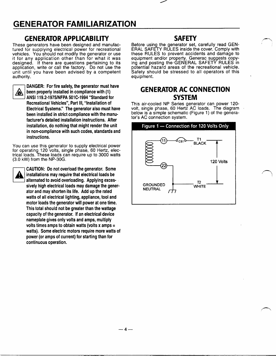 Generator familiarization, Generator applicability, Safety | Generator ac connection system | Generac Power Systems 0661-5 User Manual | Page 6 / 48