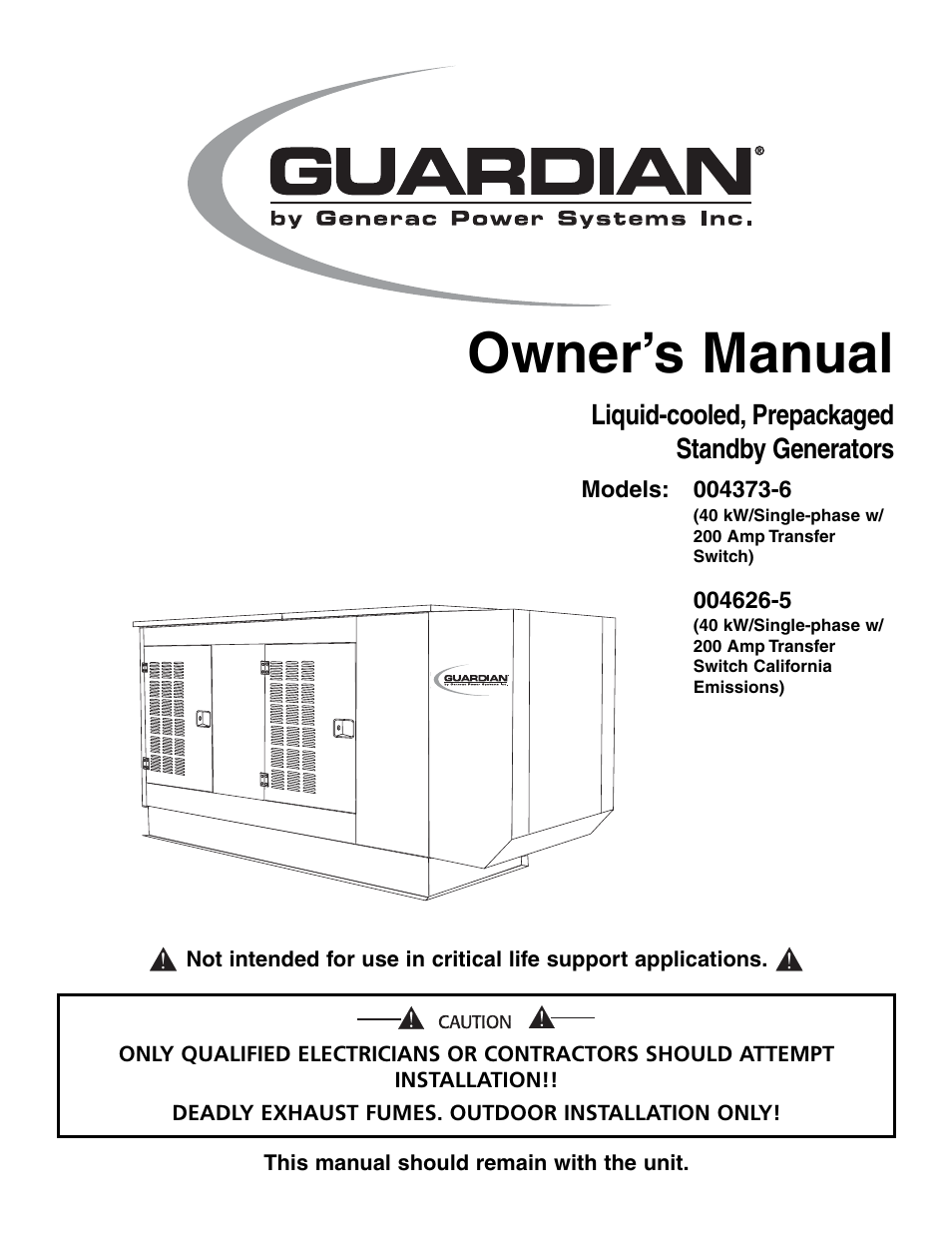 Generac Power Systems 004626-5 User Manual | 64 pages