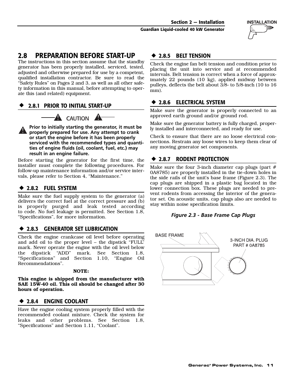 8 preparation before start-up | Generac Power Systems 004626-5 User Manual | Page 13 / 64