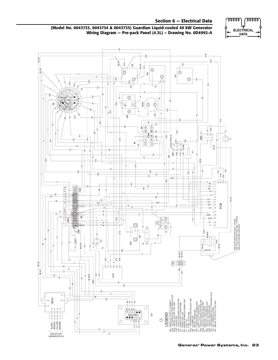 Generac, Power systems, inc. 23, Le g end | Generac Power Systems 004626-5 User Manual | Page 25 / 64