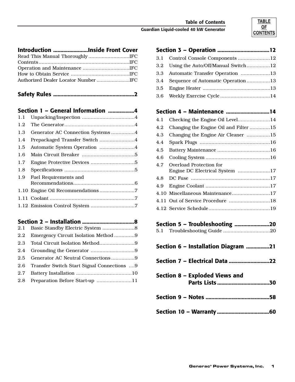 Generac Power Systems 004626-5 User Manual | Page 3 / 64