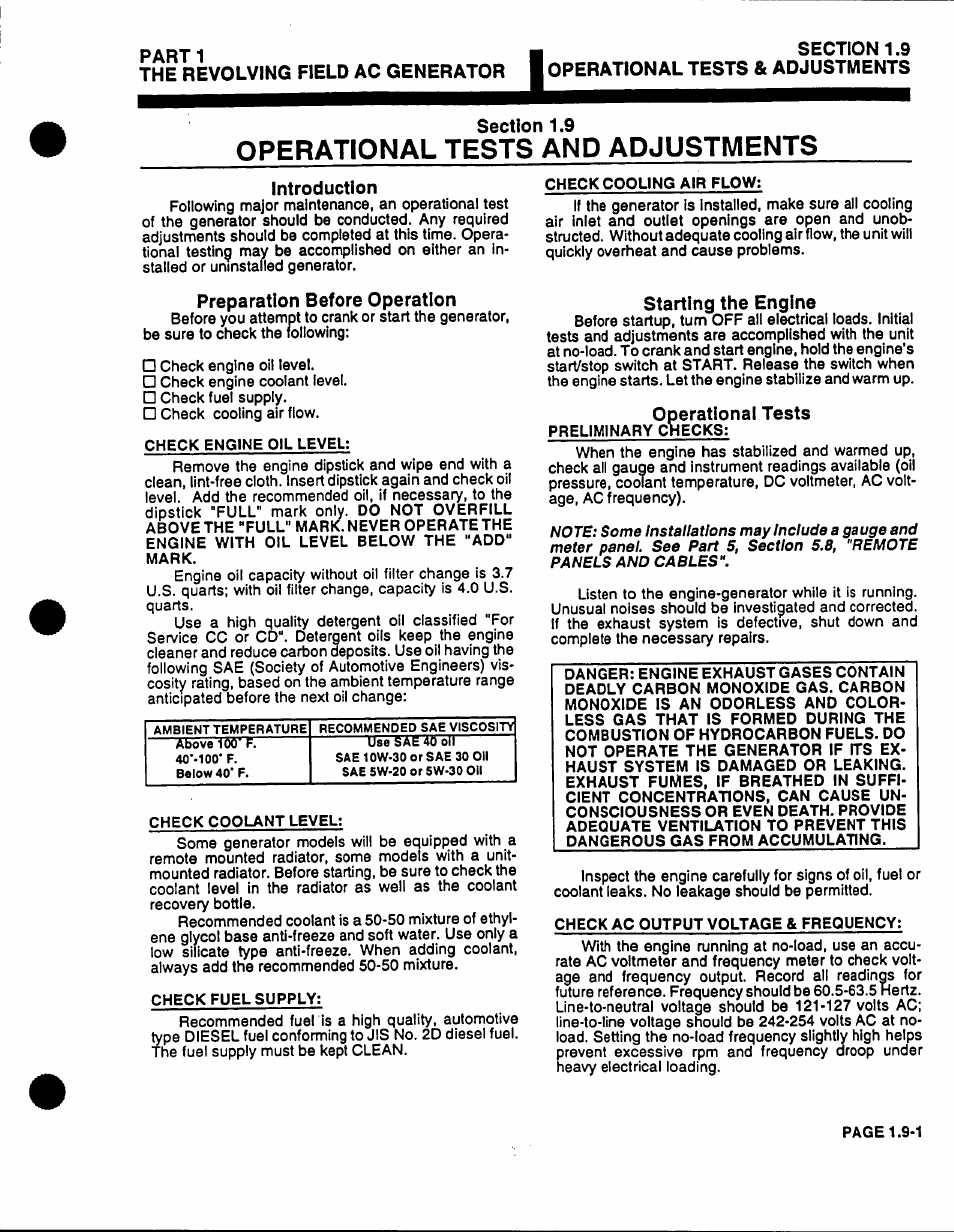 Operational tests and adjustments, Parti the revolving field ac generator | Generac Power Systems 53187 User Manual | Page 53 / 152