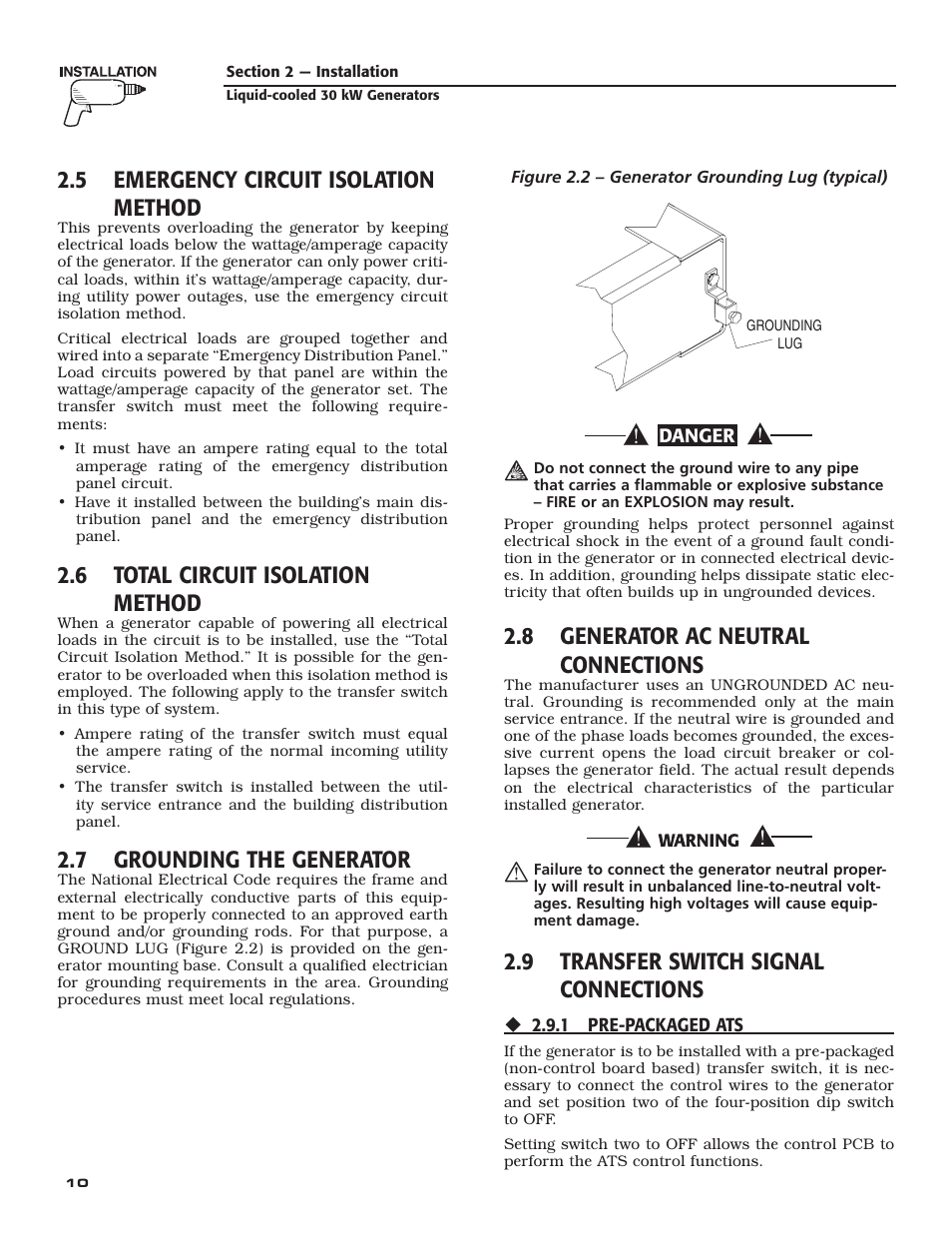 5 emergency circuit isolation method, 6 total circuit isolation method, 7 grounding the generator | 8 generator ac neutral connections, 9 transfer switch signal connections | Generac Power Systems 004988-4 User Manual | Page 12 / 48