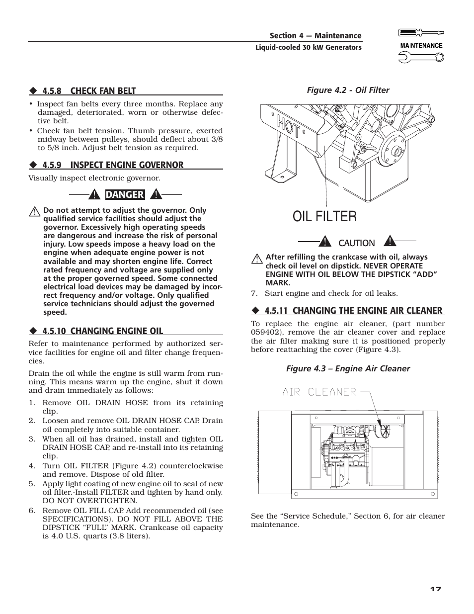 Oil filter | Generac Power Systems 004988-4 User Manual | Page 19 / 48